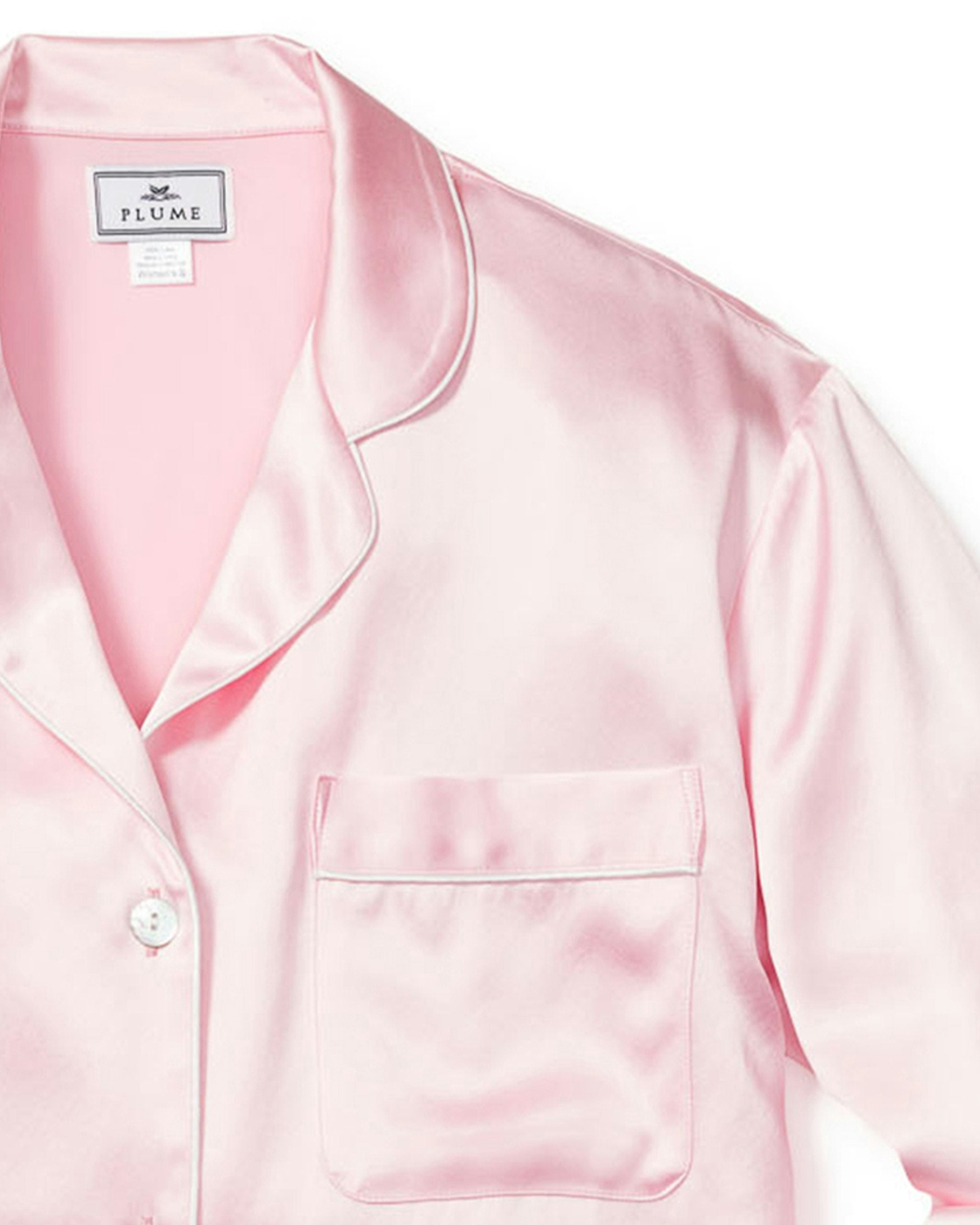 Women's Silk Pajama Set in White in Pink#Color_Pink