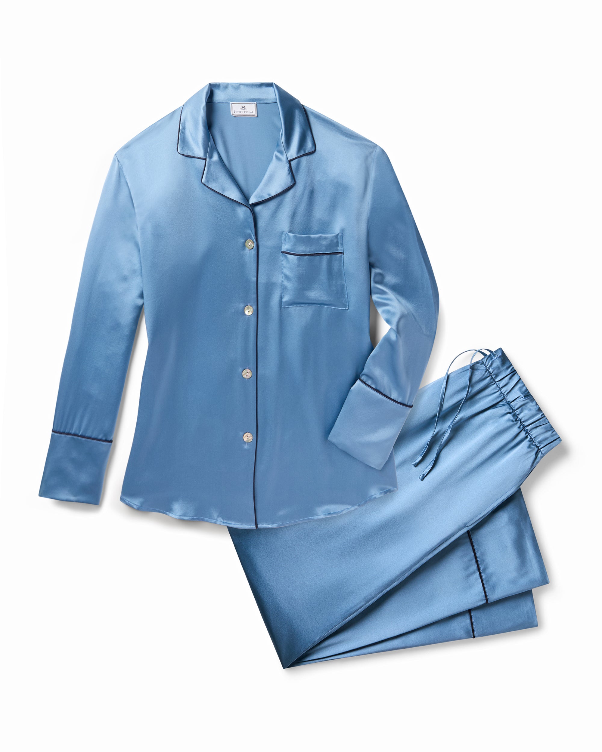 Petite Plume Women's Mulberry Silk Pajamas - Blue Petite Plume Women's Mulberry Silk Pajamas - Blue
