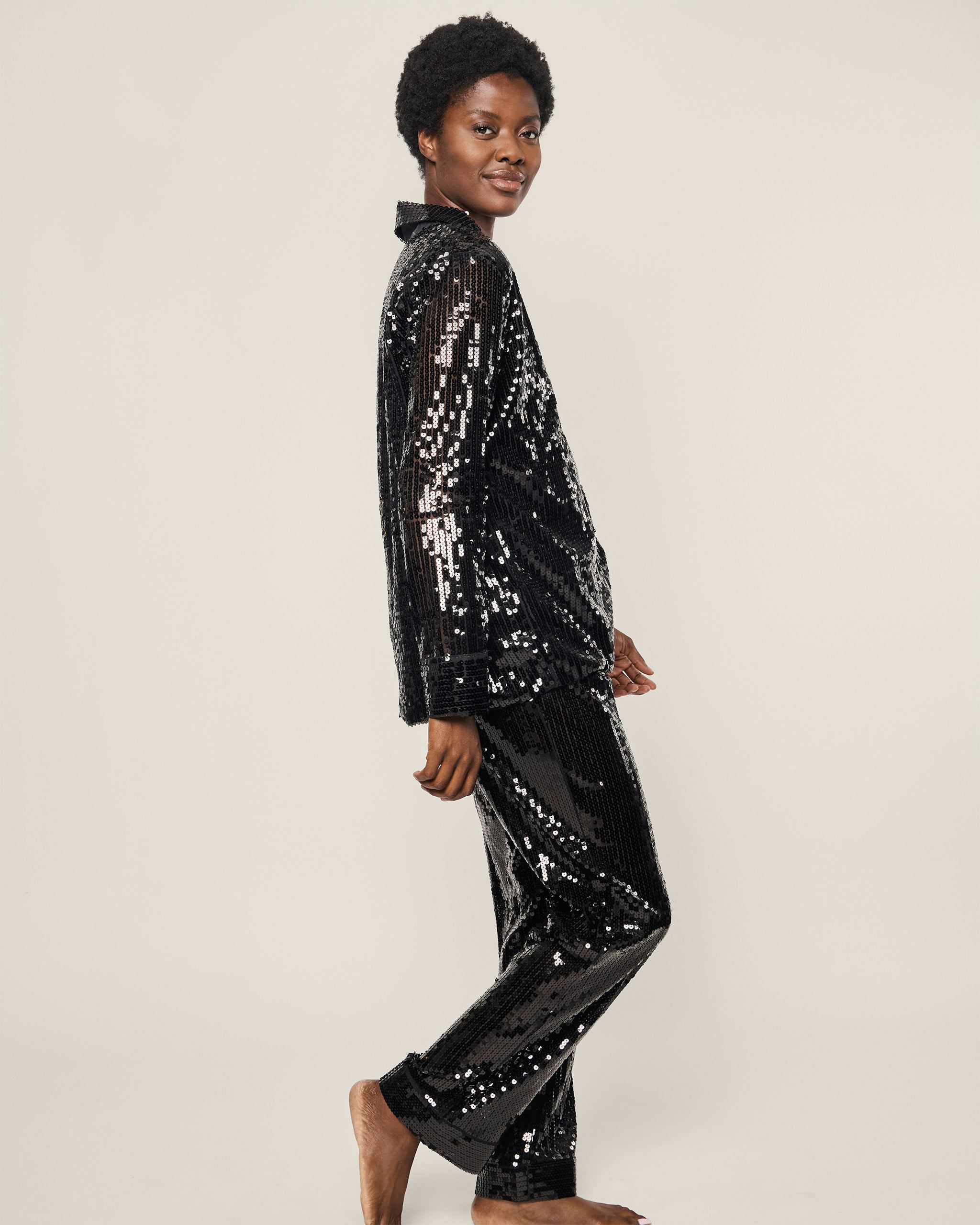 Women's Pajama Set in Black Sequins in Black#Color_Black