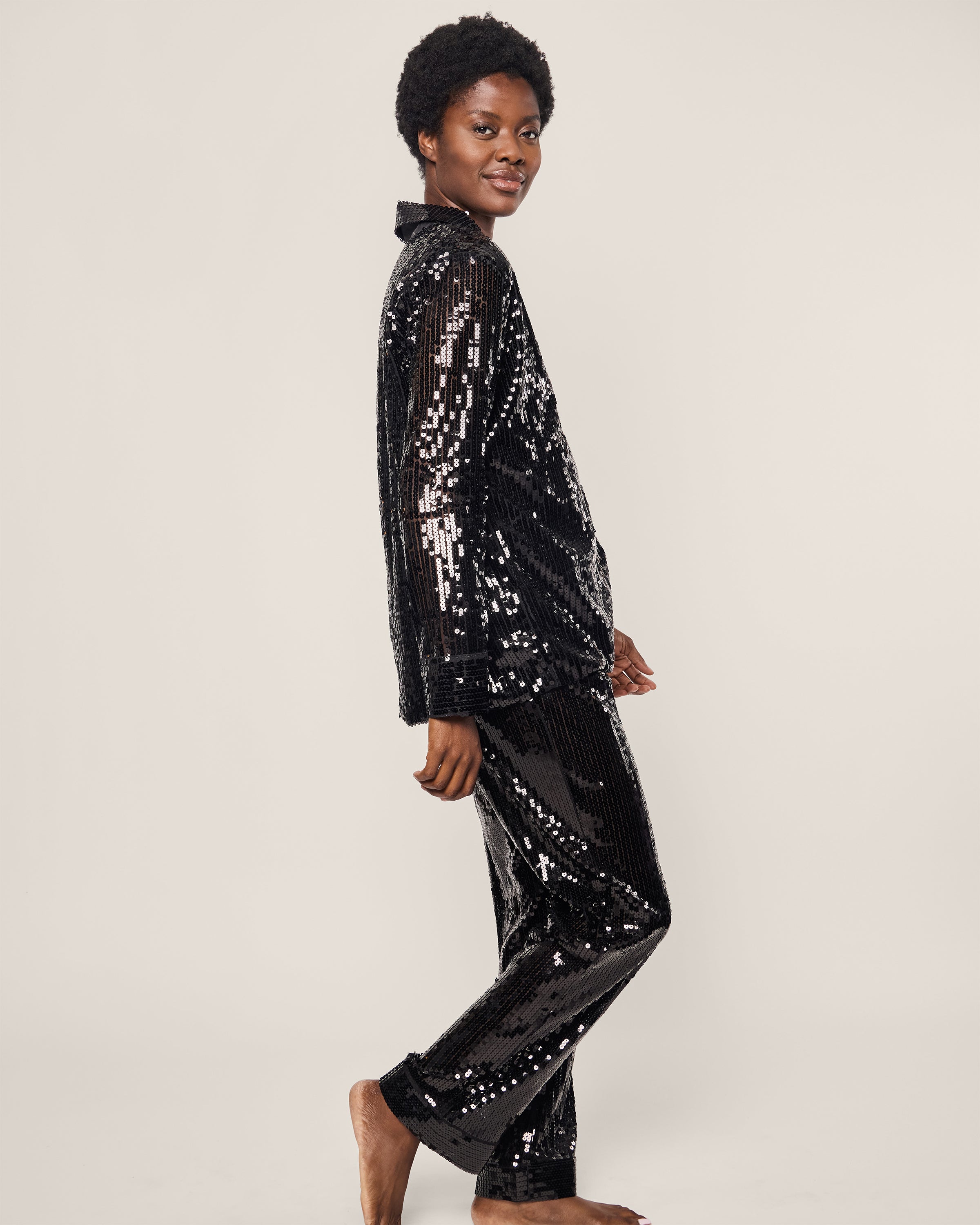 Women s Pajama Set in Black Sequins