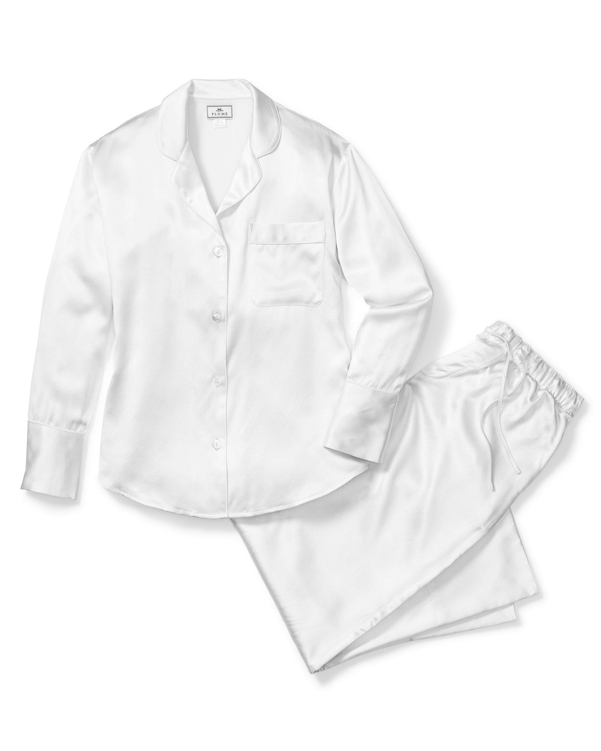 Women's Silk Pajama Set in White in White#Color_White