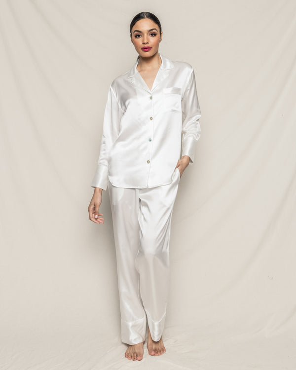 Women's Silk Pajama Set in White