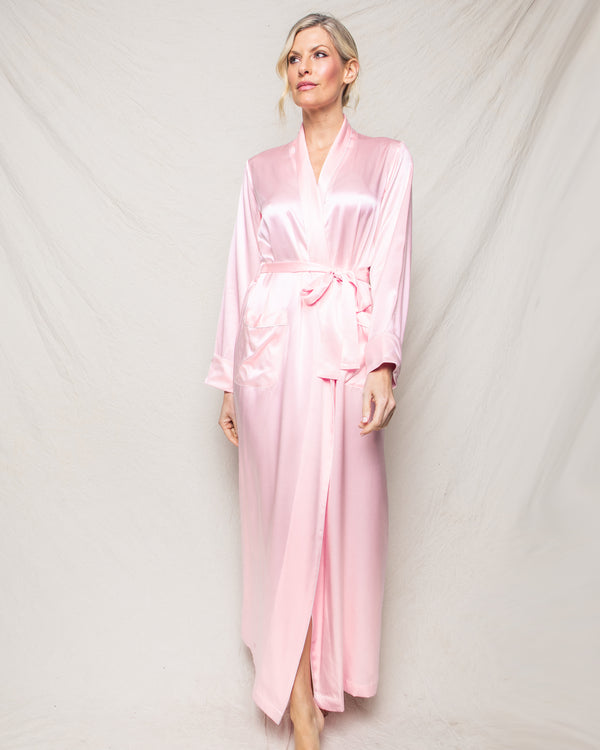 Women's Silk Long Robe in Pink