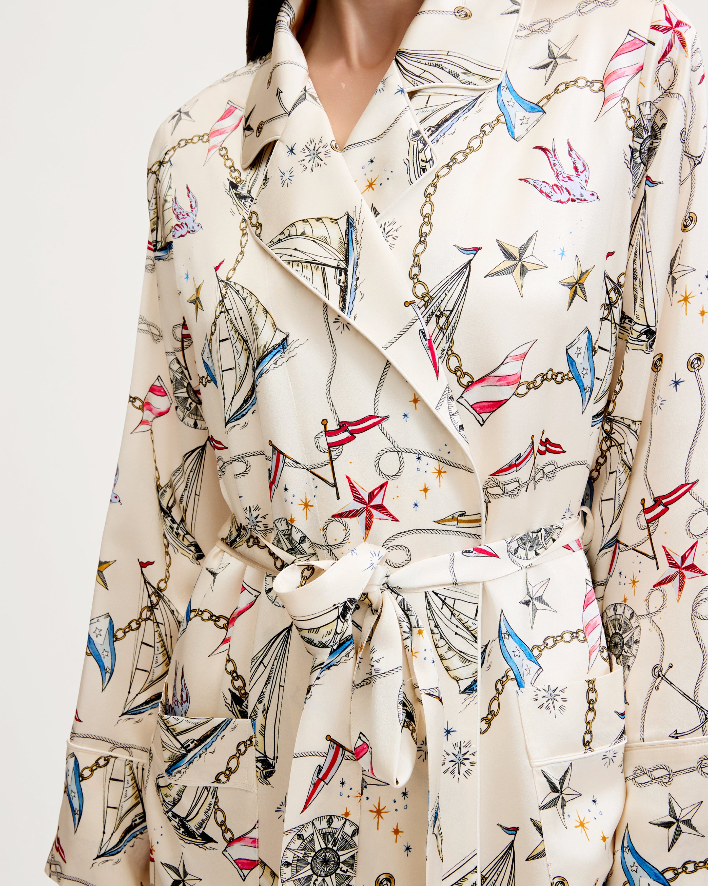 Women's Silk Long Robe in Regatta Royale