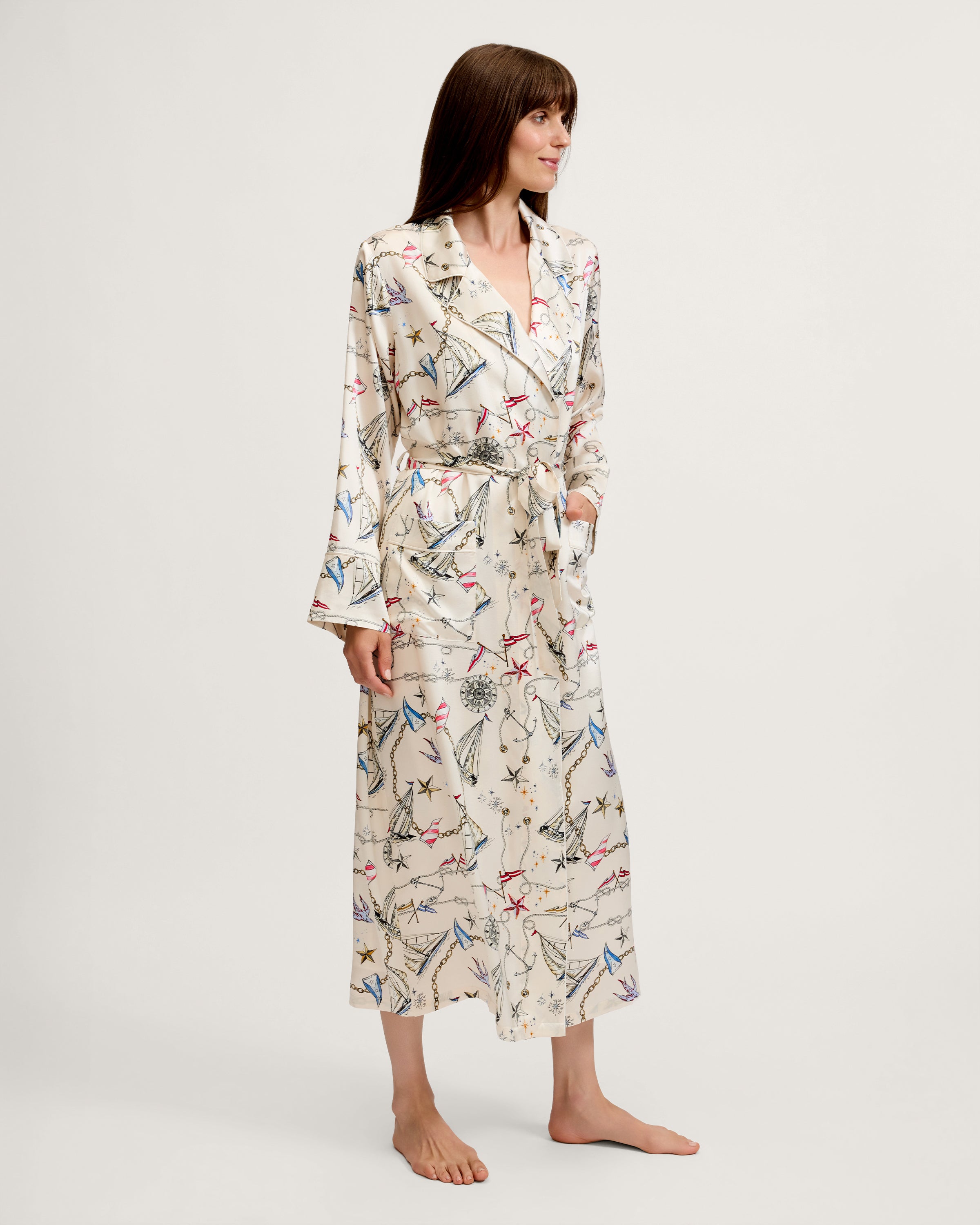 Women's Silk Long Robe in Regatta Royale