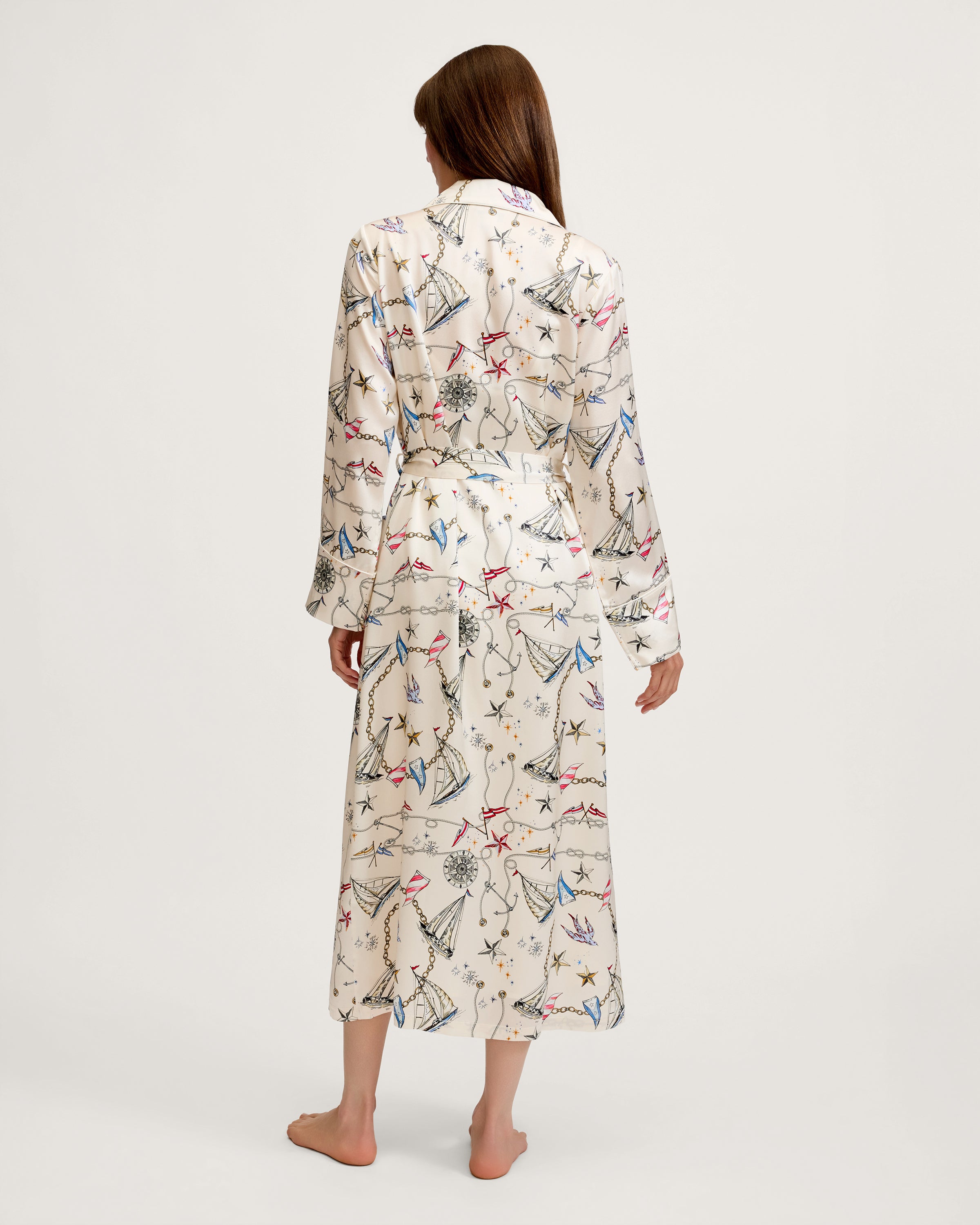 Women's Silk Long Robe in Regatta Royale