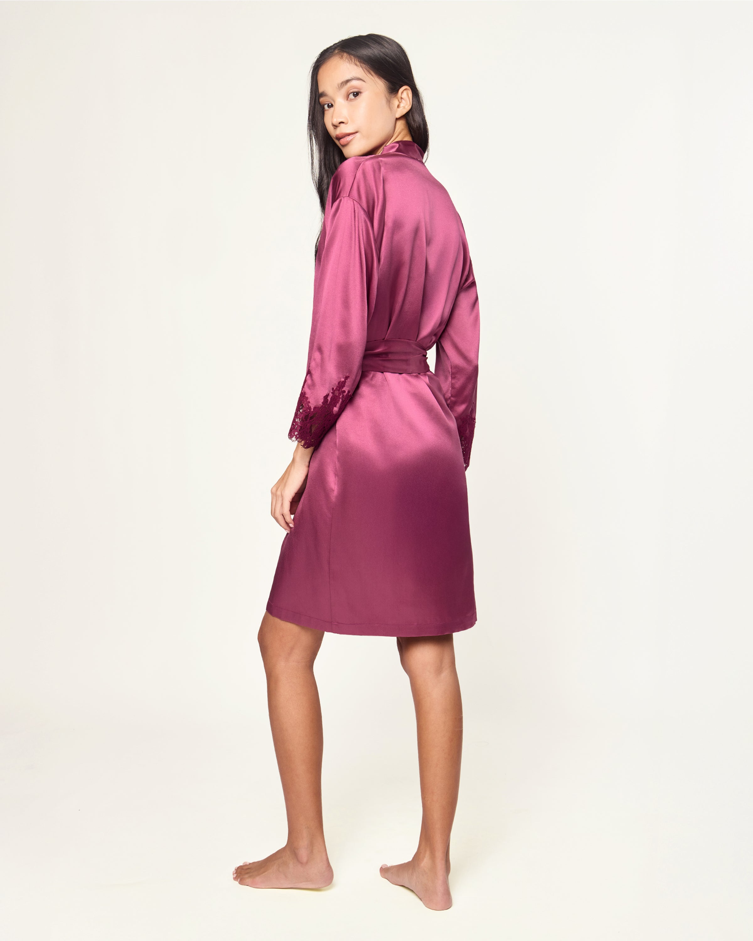 Women's Silk Lace Robe in Rosewood