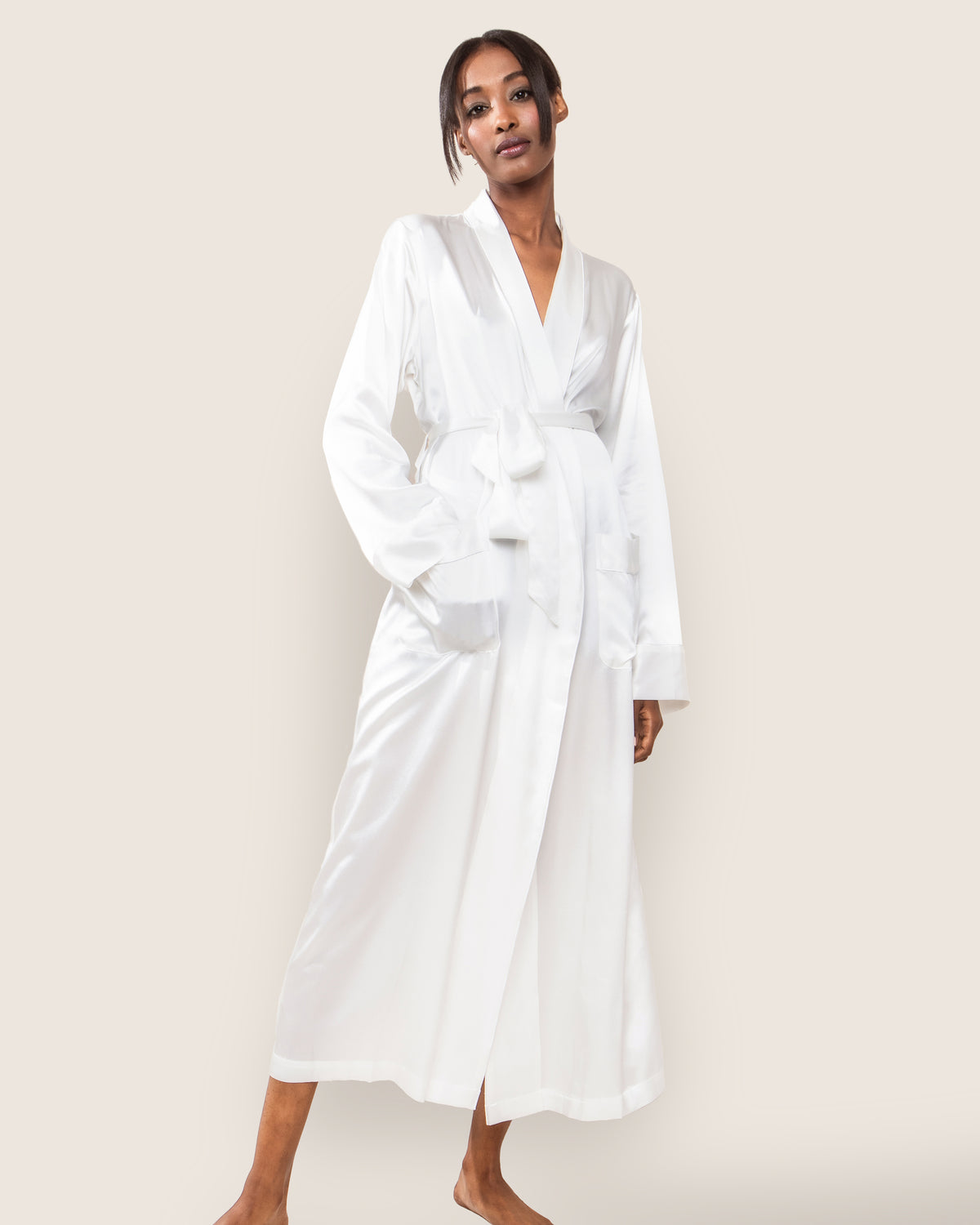 Women's Silk Long Robe in White