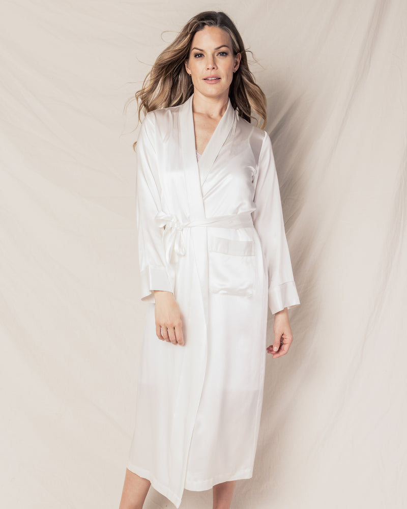 Women's Silk Long Robe in White