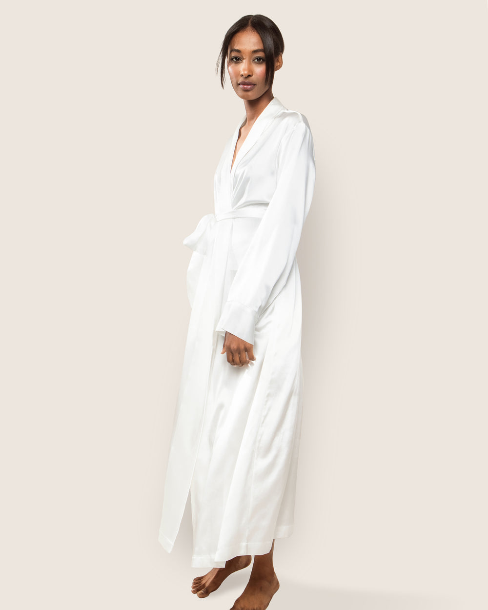 Women's Silk Long Robe in White