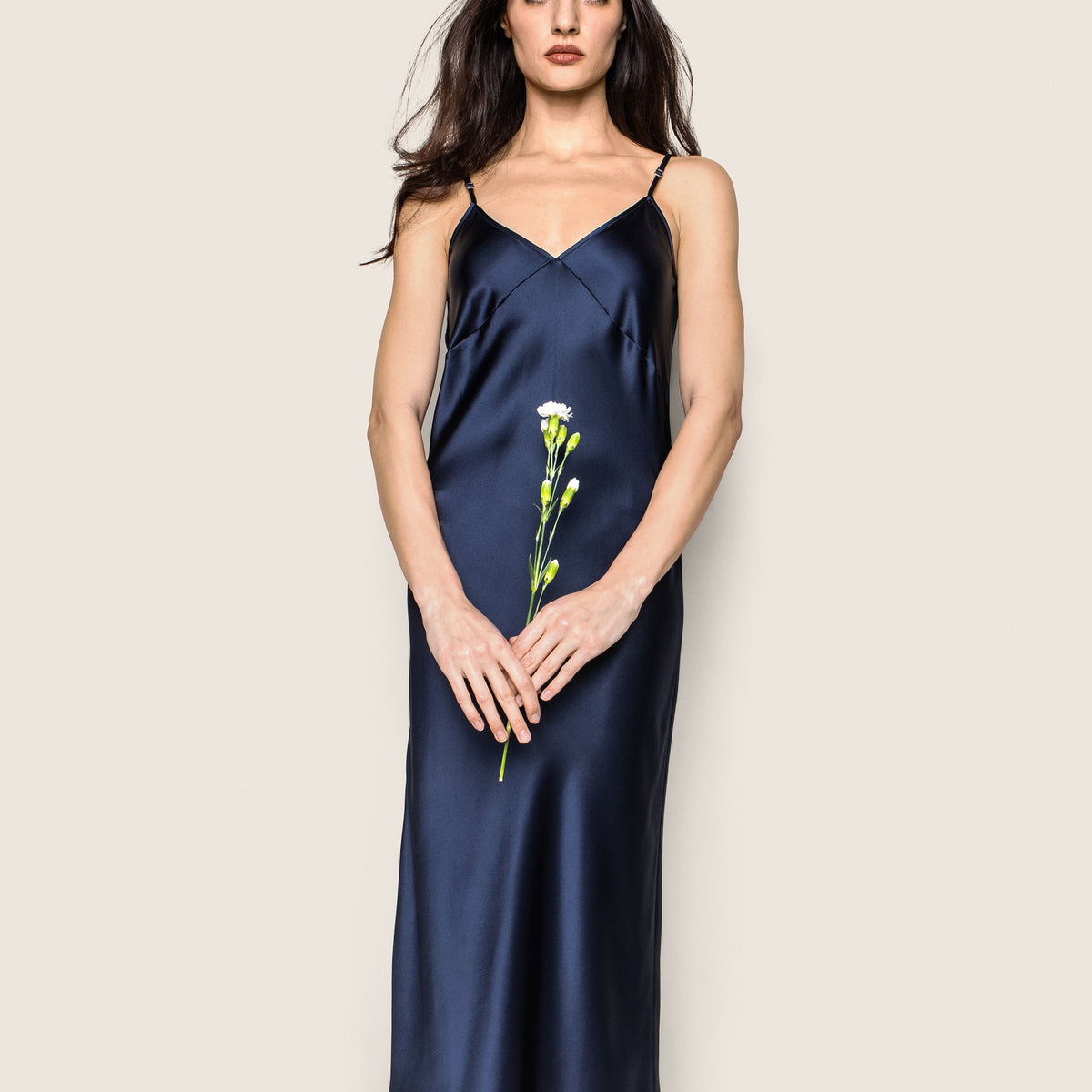 Petite Plume Women's Silk Cosette Nightgown in Navy S