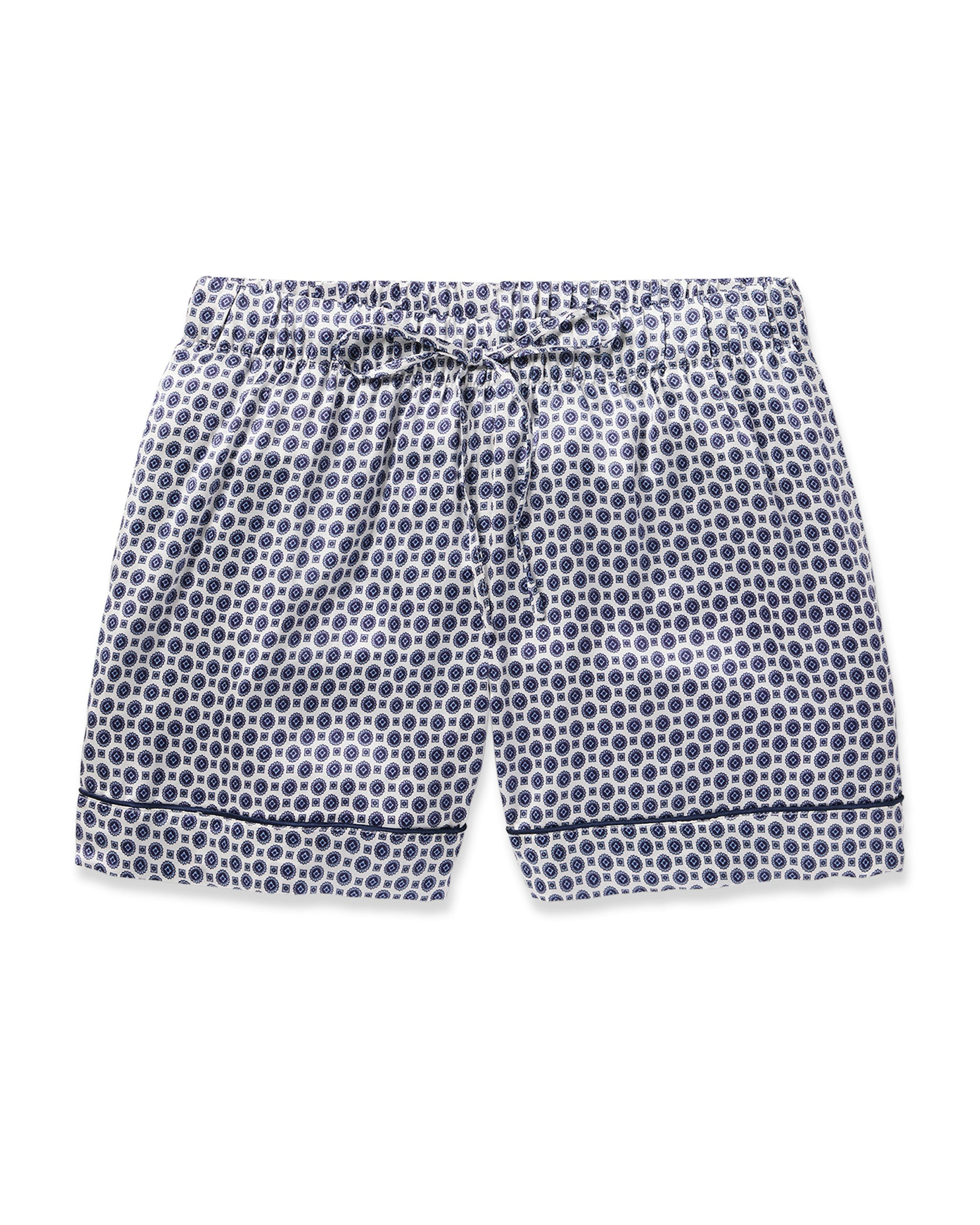 Women's Silk Shorts in Love Lines (Copy) in Navy Foulard#Color_Navy Foulard