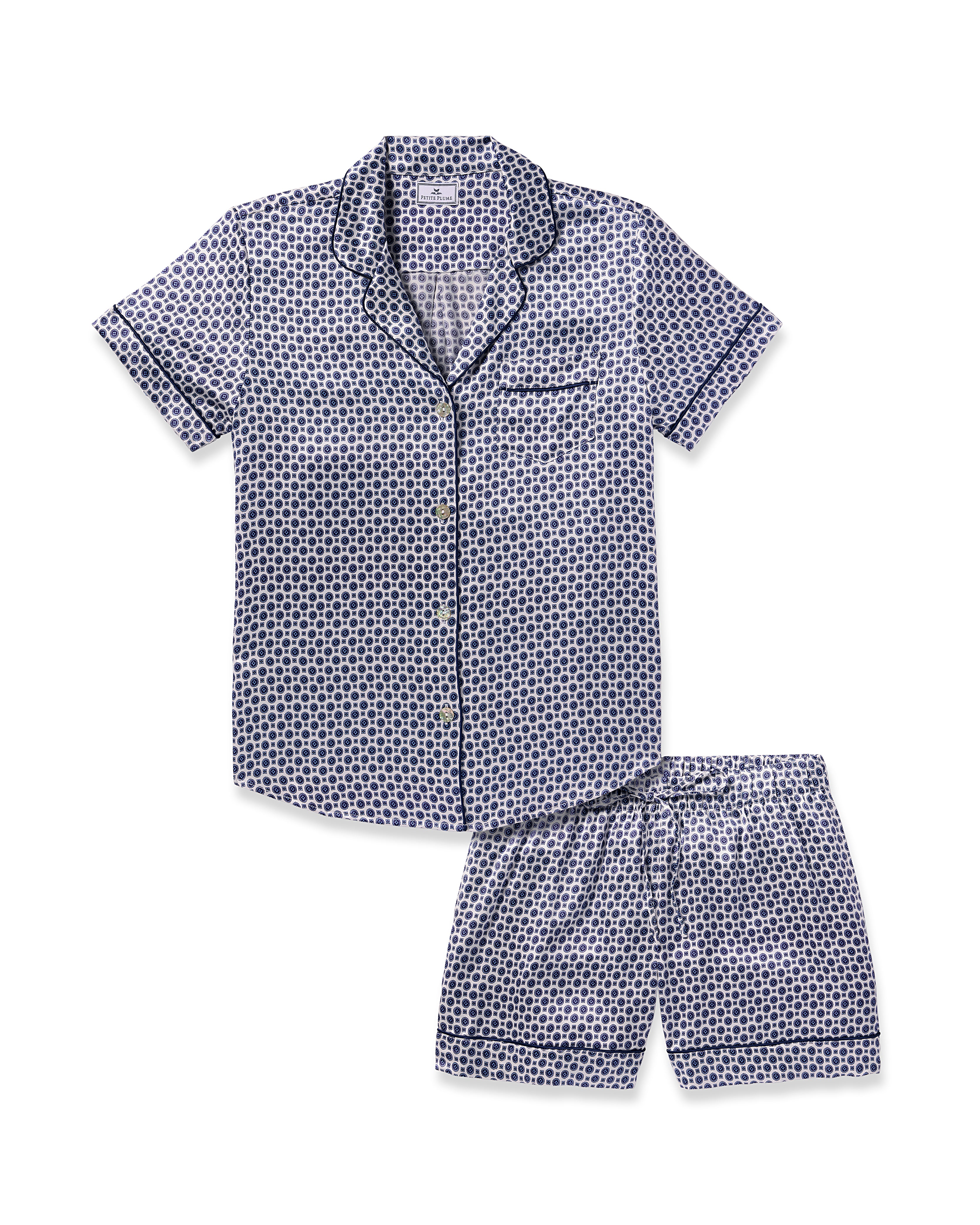 Women's Silk Short Set in Navy Foulard in Navy Foulard#Color_Navy Foulard