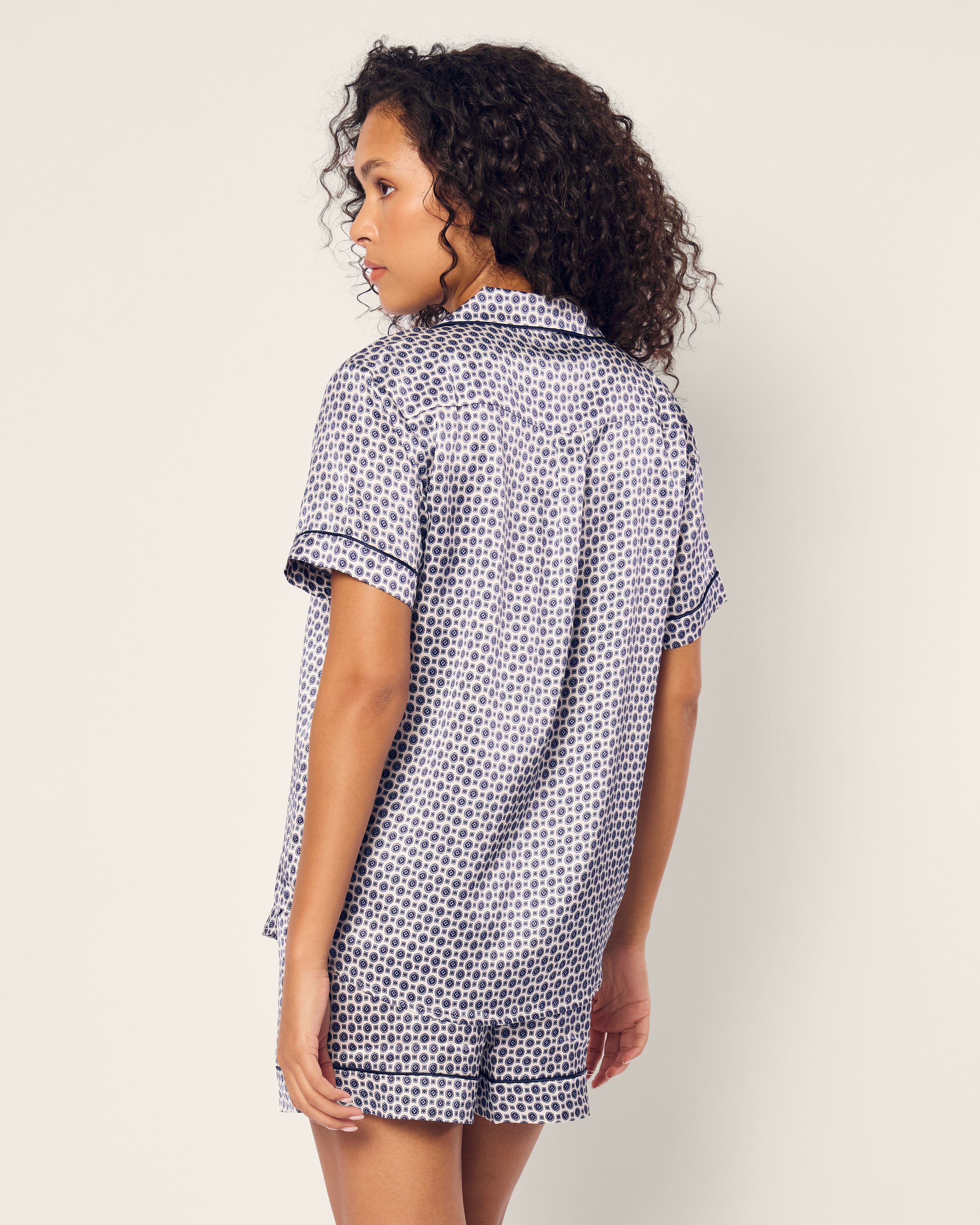 Women's Silk Short Set in Navy Foulard in Navy Foulard#Color_Navy Foulard