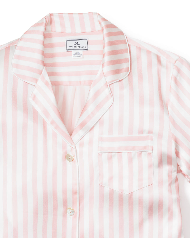Women's Silk Pajama Short Set in Pink Stripe