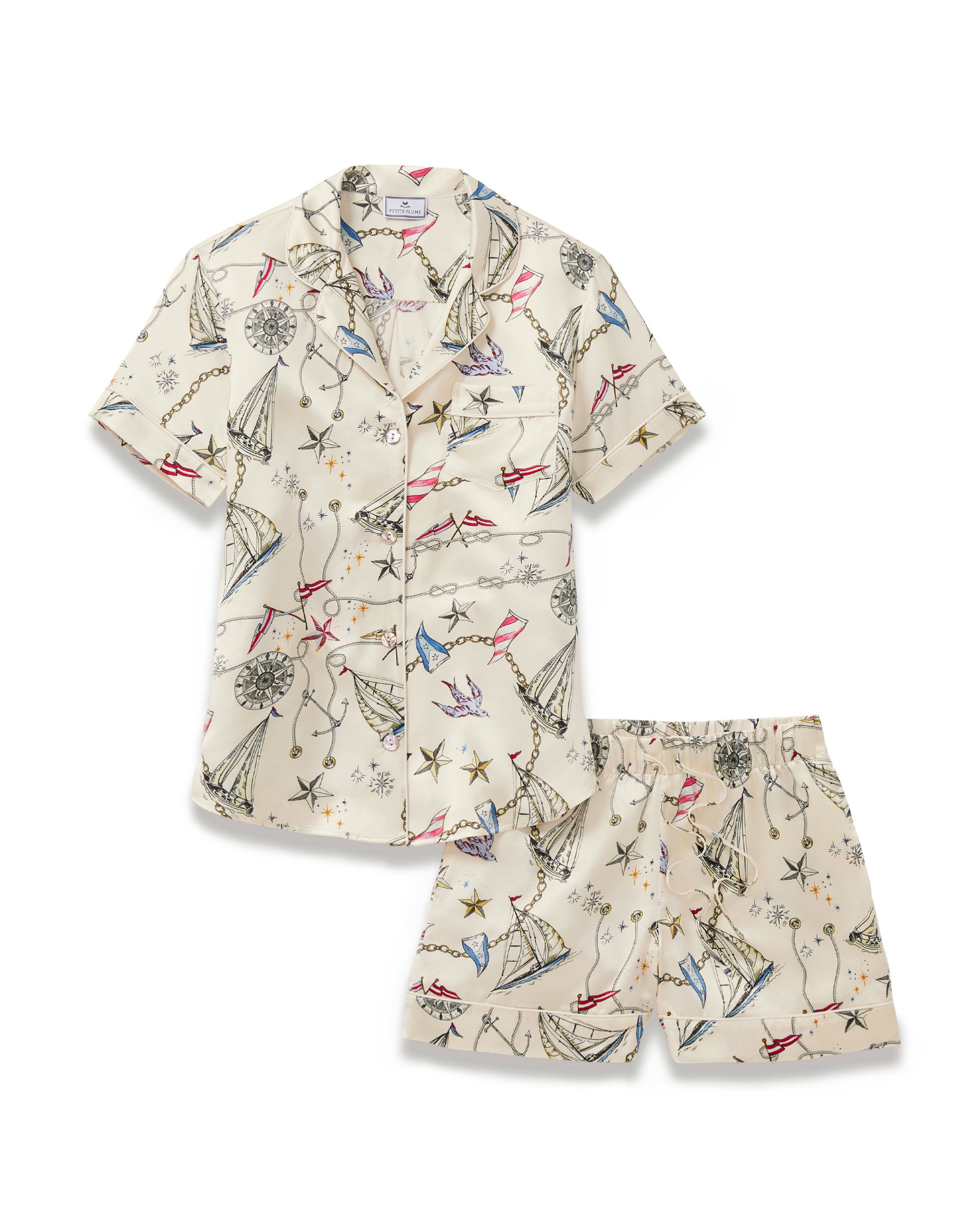 Women's Silk Short Sleeve Short Set in Regatta Royale
