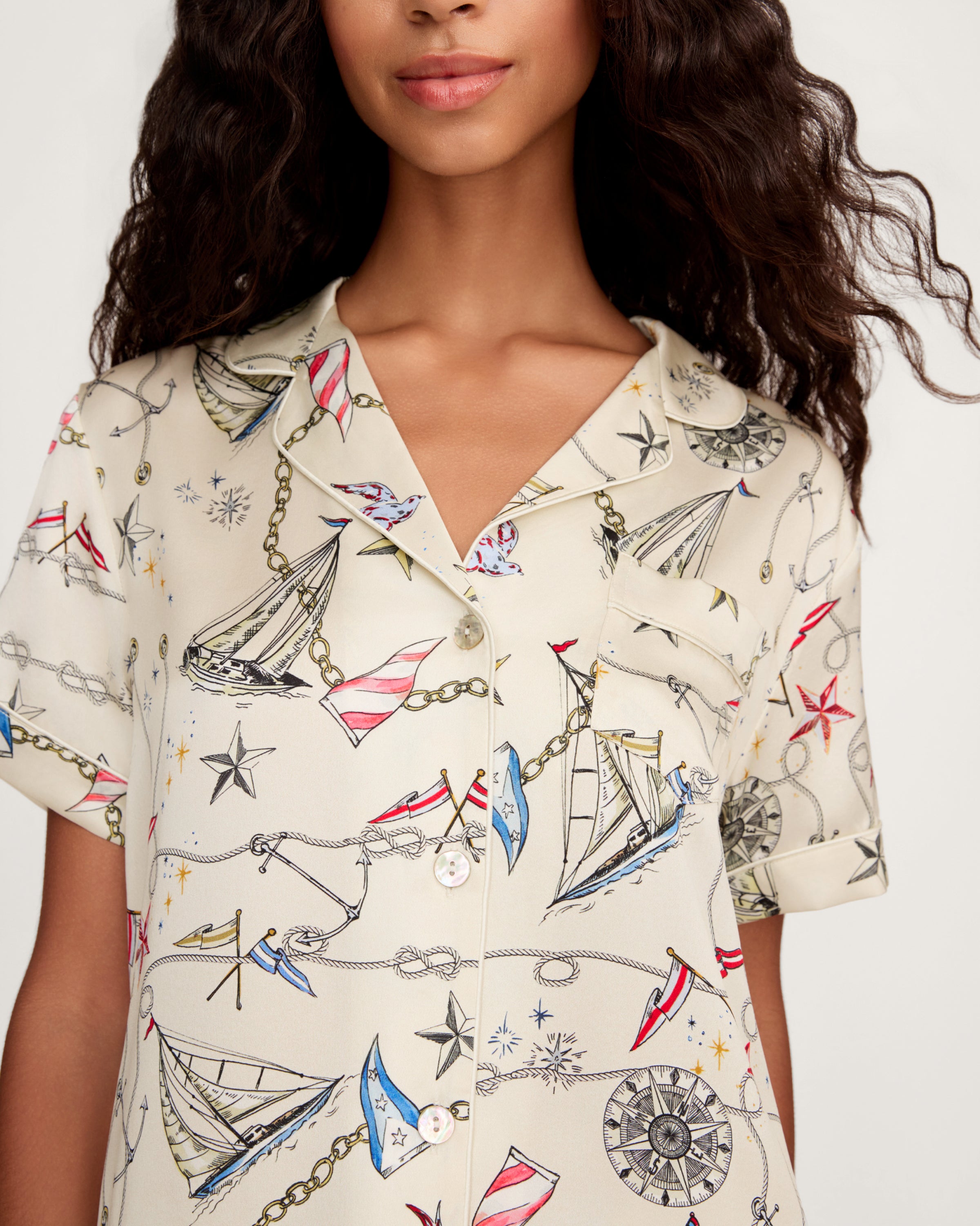 Women's Silk Short Sleeve Short Set in Regatta Royale