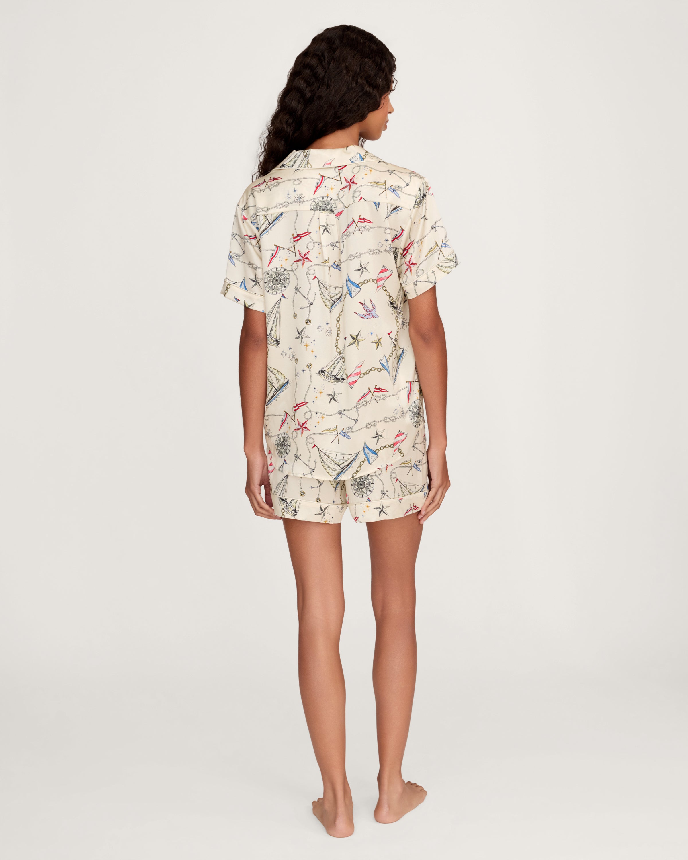 Women's Silk Short Sleeve Short Set in Regatta Royale