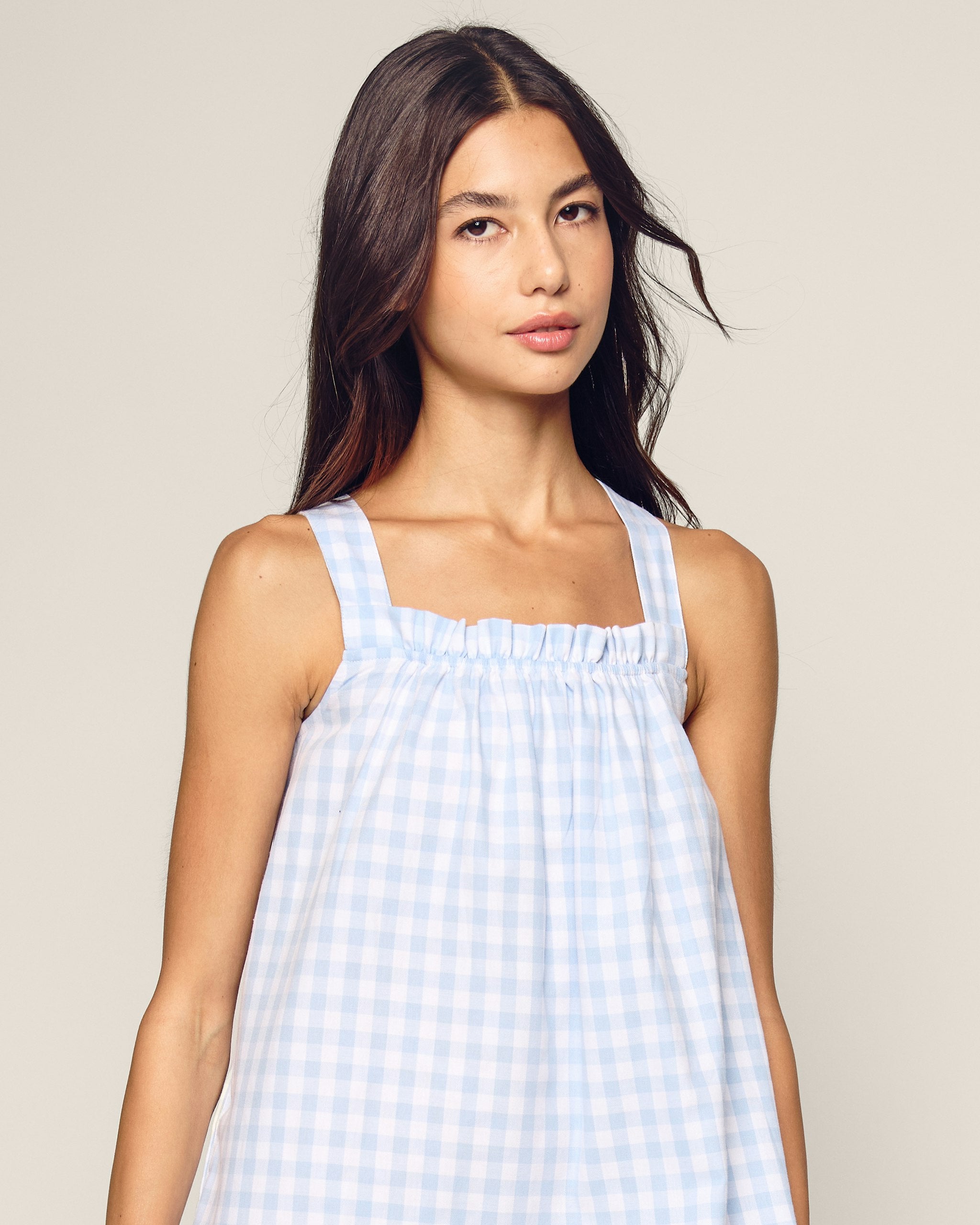 Women's Twill Annabelle Nightgown in Pink Gingham in Light Blue Gingham#Color_Light Blue Gingham
