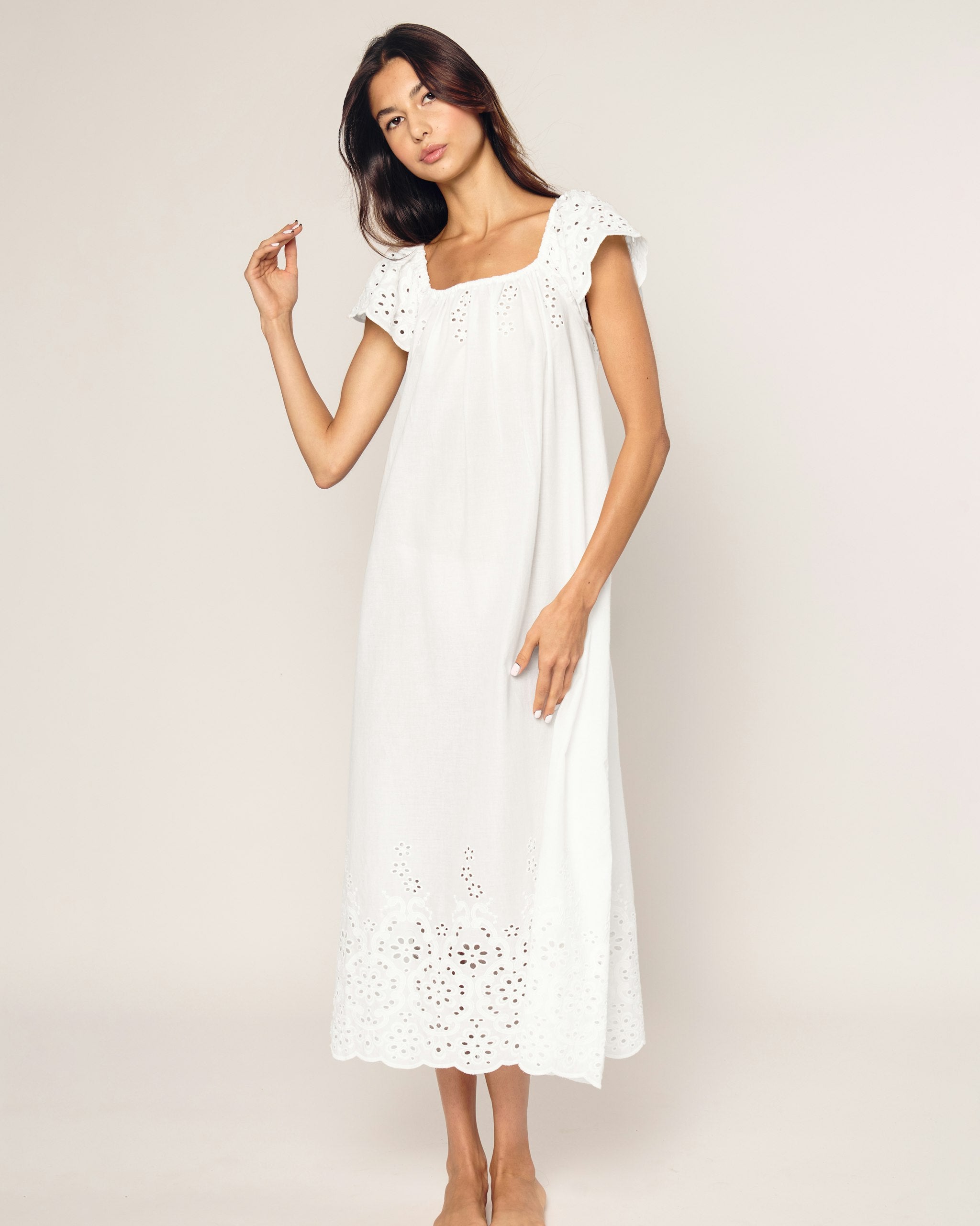Women's Twill Ava Nightgown in White in White#Colorway_White