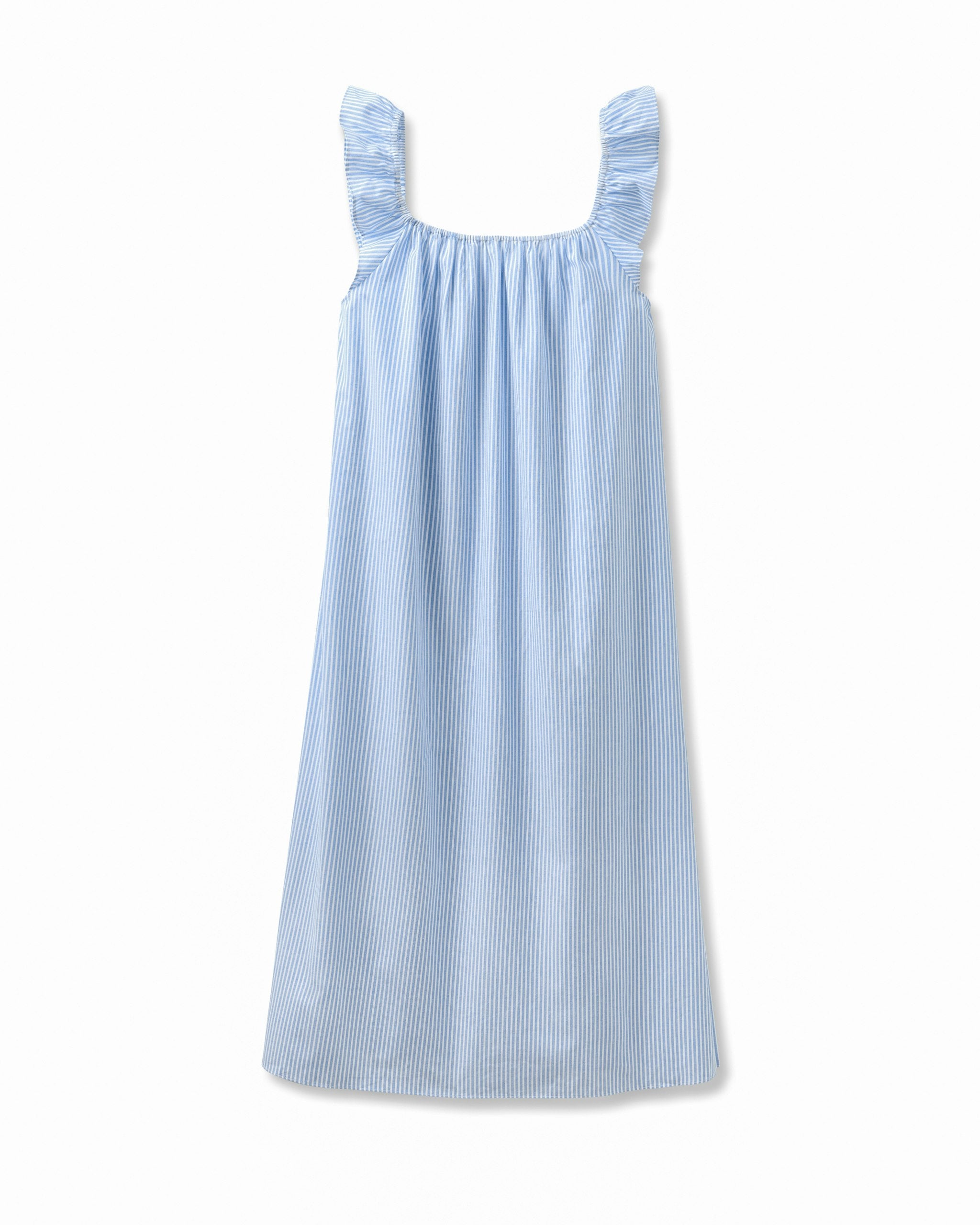 Women's Twill Clementine Nightgown in French Blue Stripes in French Blue Stripes#Color_French Blue Stripes