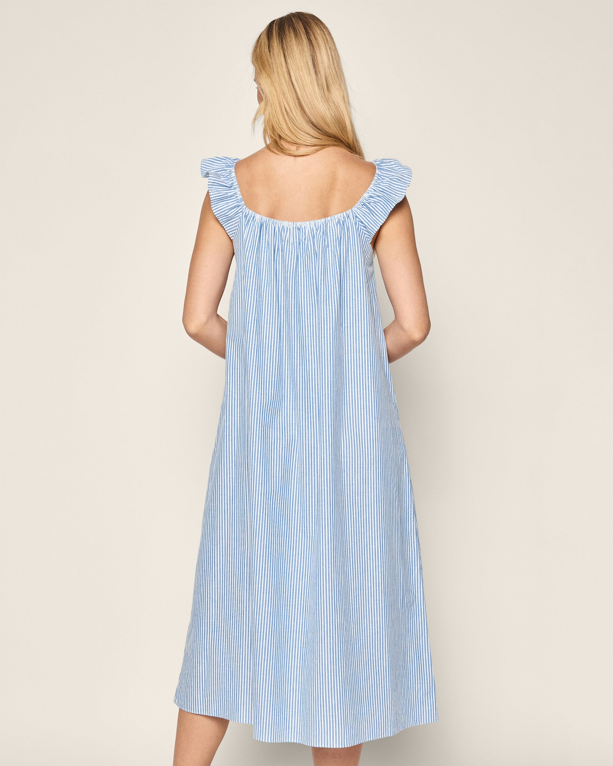 Women's Twill Clementine Nightgown in French Blue Stripes in French Blue Stripes#Color_French Blue Stripes
