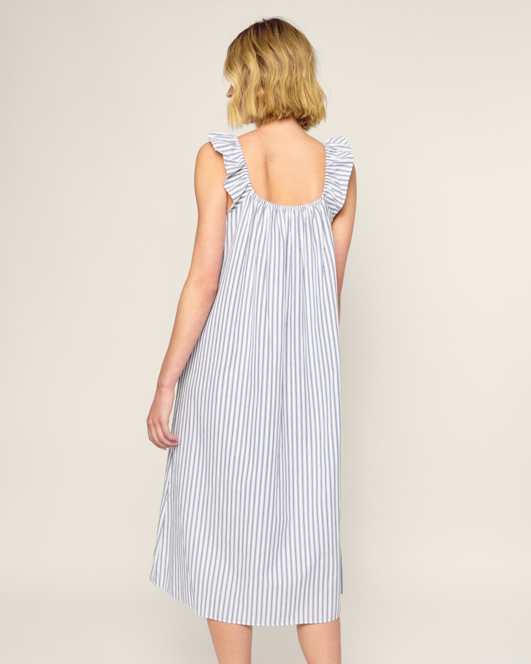 Women's Twill Clementine Nightgown in French Blue Stripes in Navy French Ticking#Color_Navy French Ticking