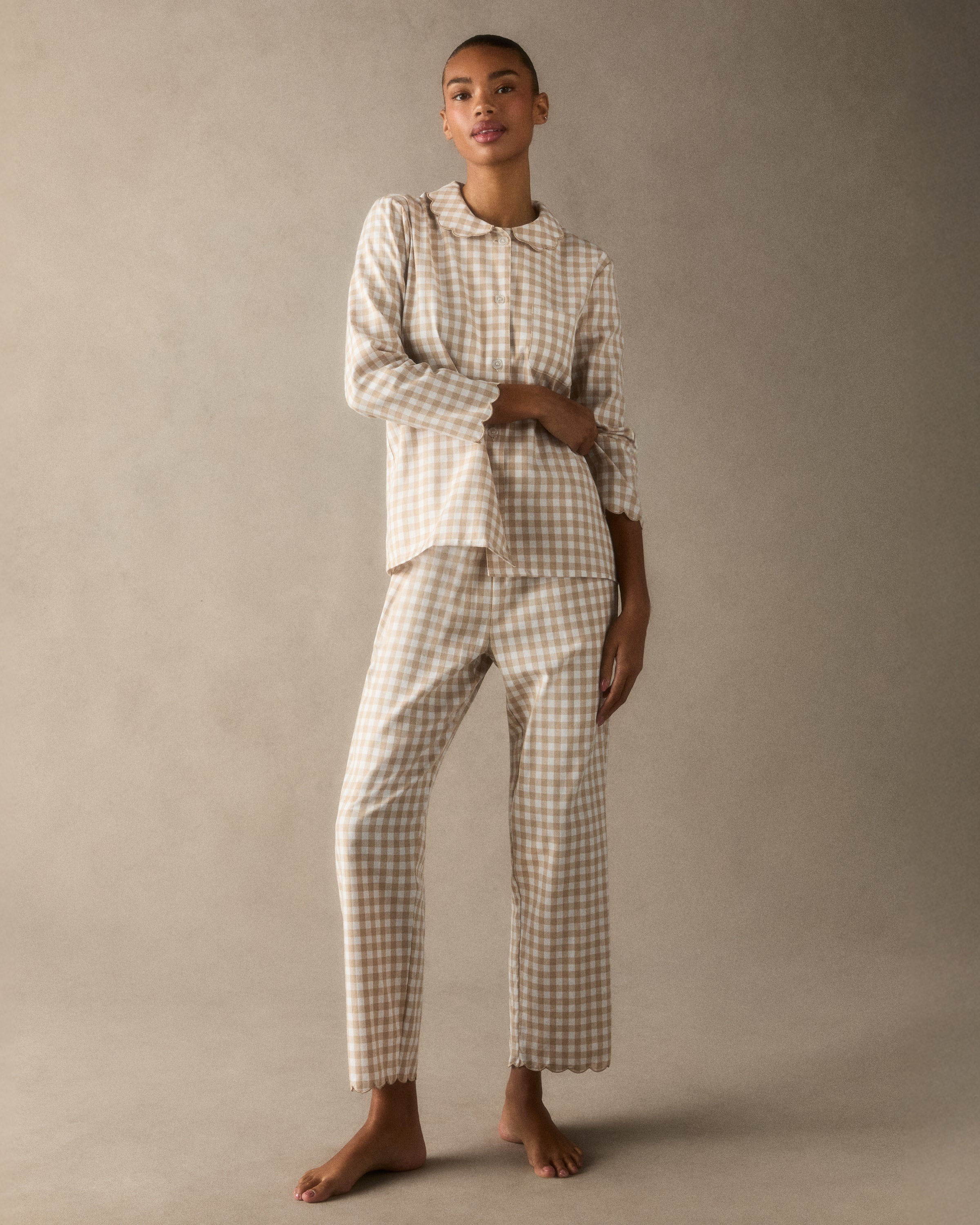 Women's Twill Colette Pajama Set in Camel Gingham
