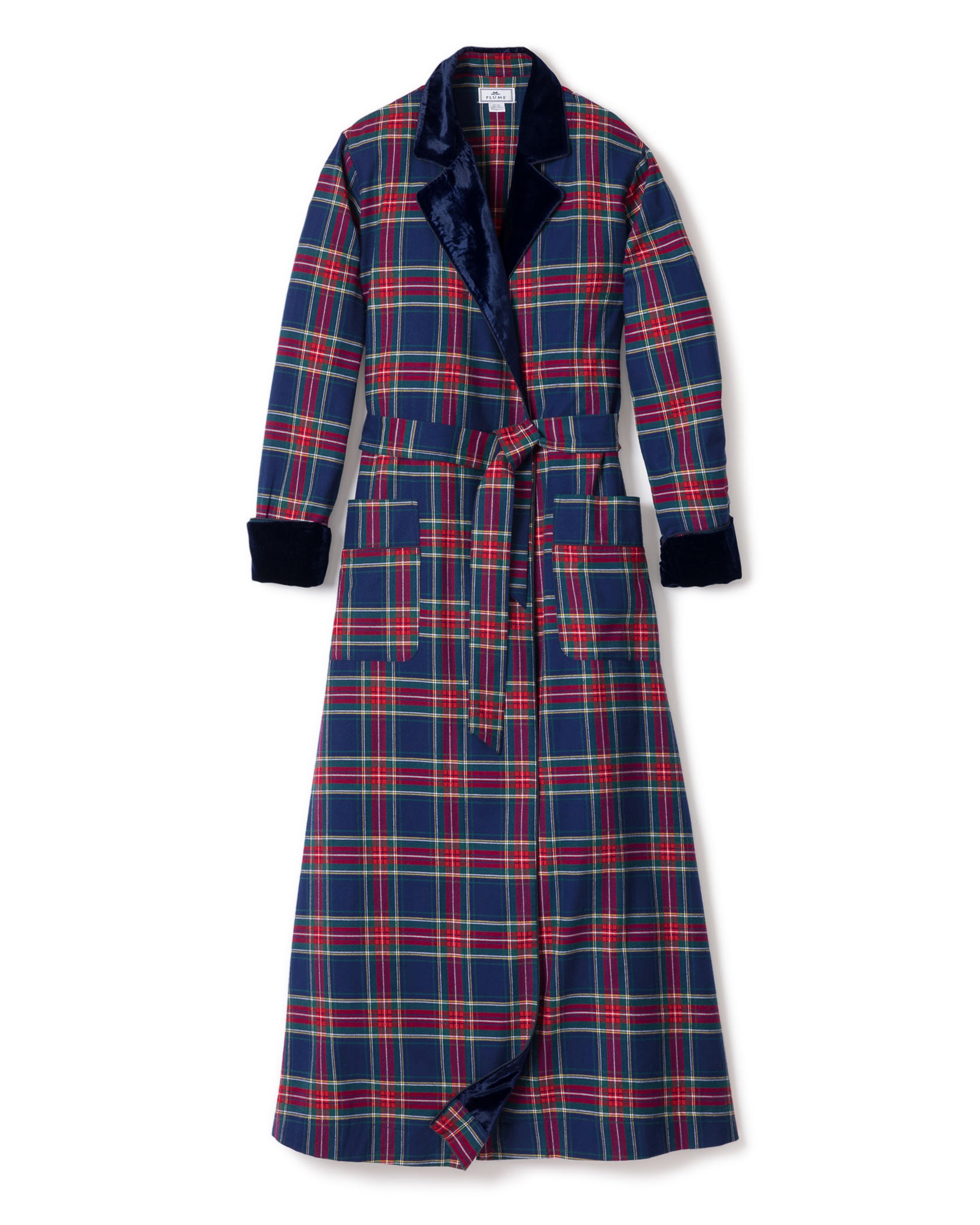 Women's Long Robe with Velvet Trim in Windsor Tartan