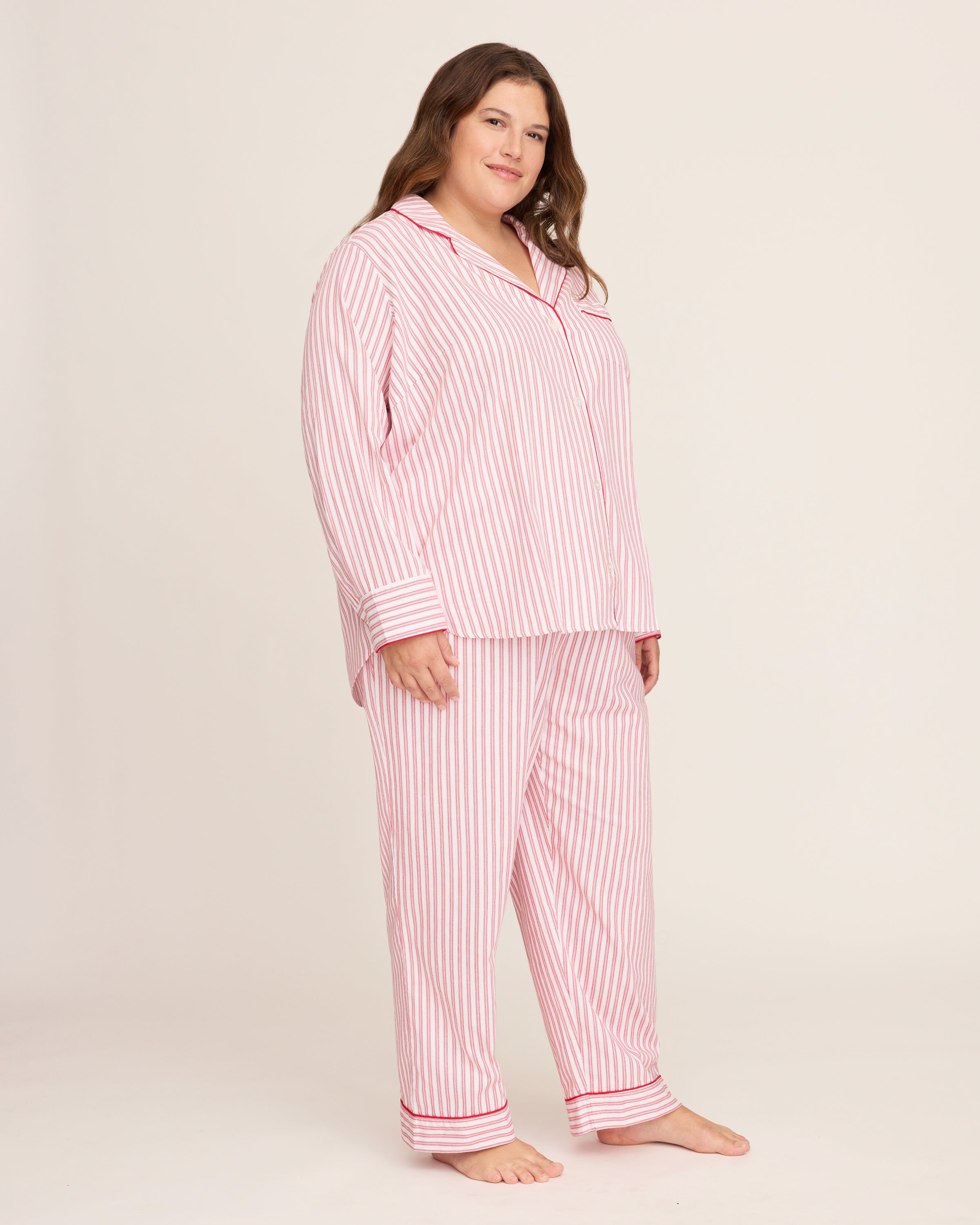 Women's Twill Pajama Set in Antique Red Ticking
