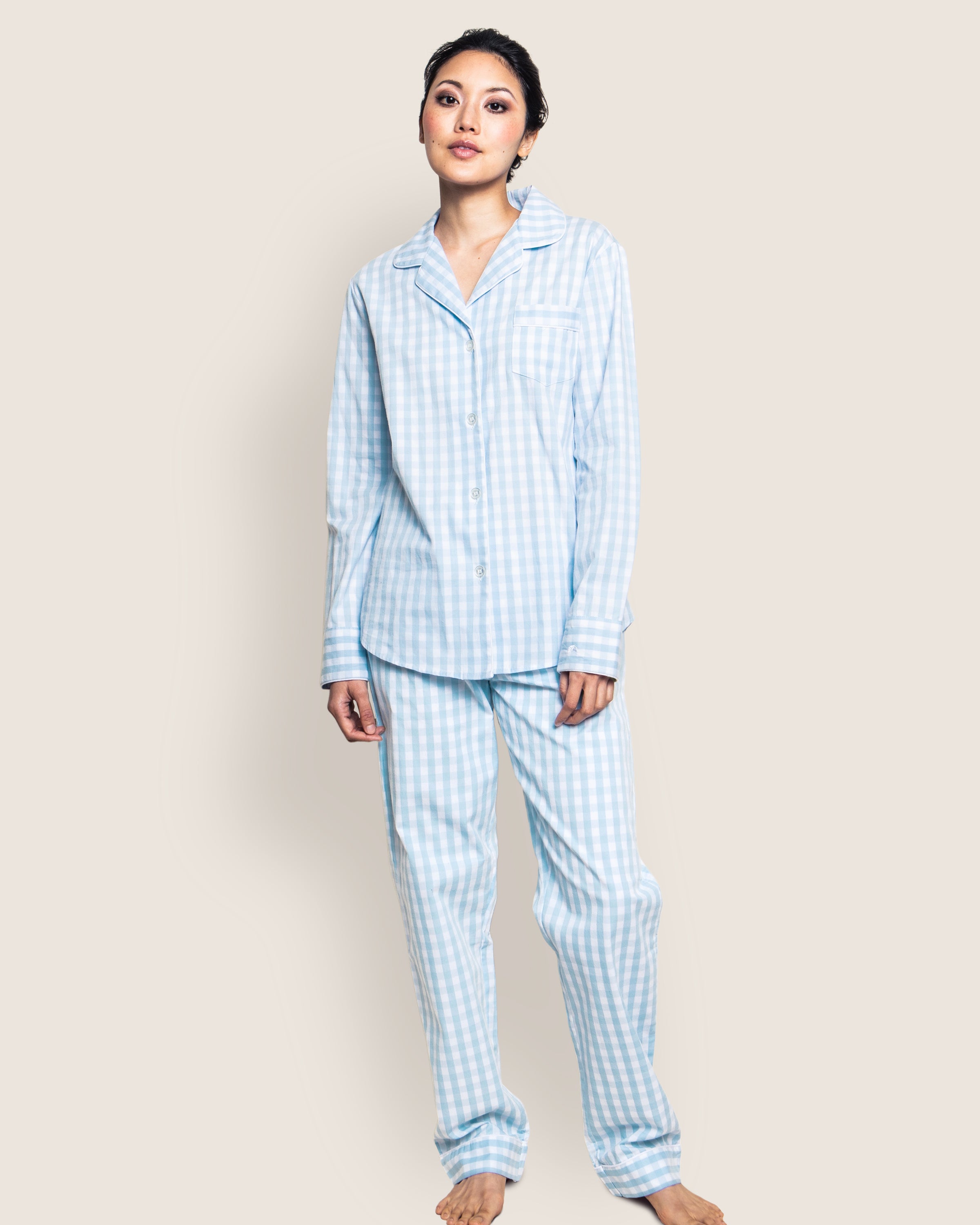 Women's Twill Pajama Set in Light Blue Gingham in Light Blue Gingham#Colorway_Light Blue Gingham