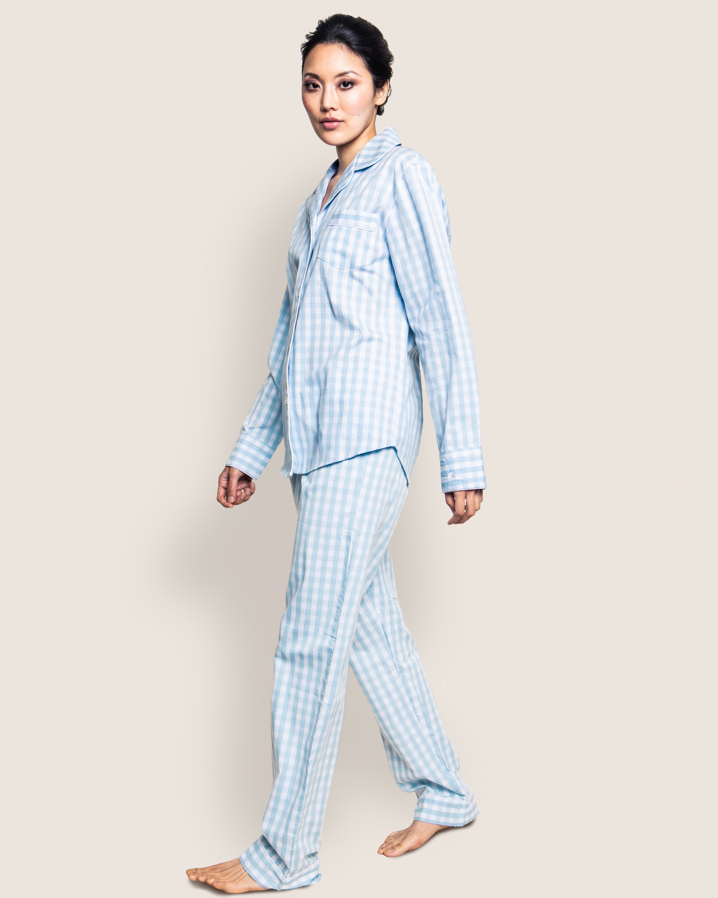 Women's Twill Pajama Set in Light Blue Gingham in Light Blue Gingham#Colorway_Light Blue Gingham