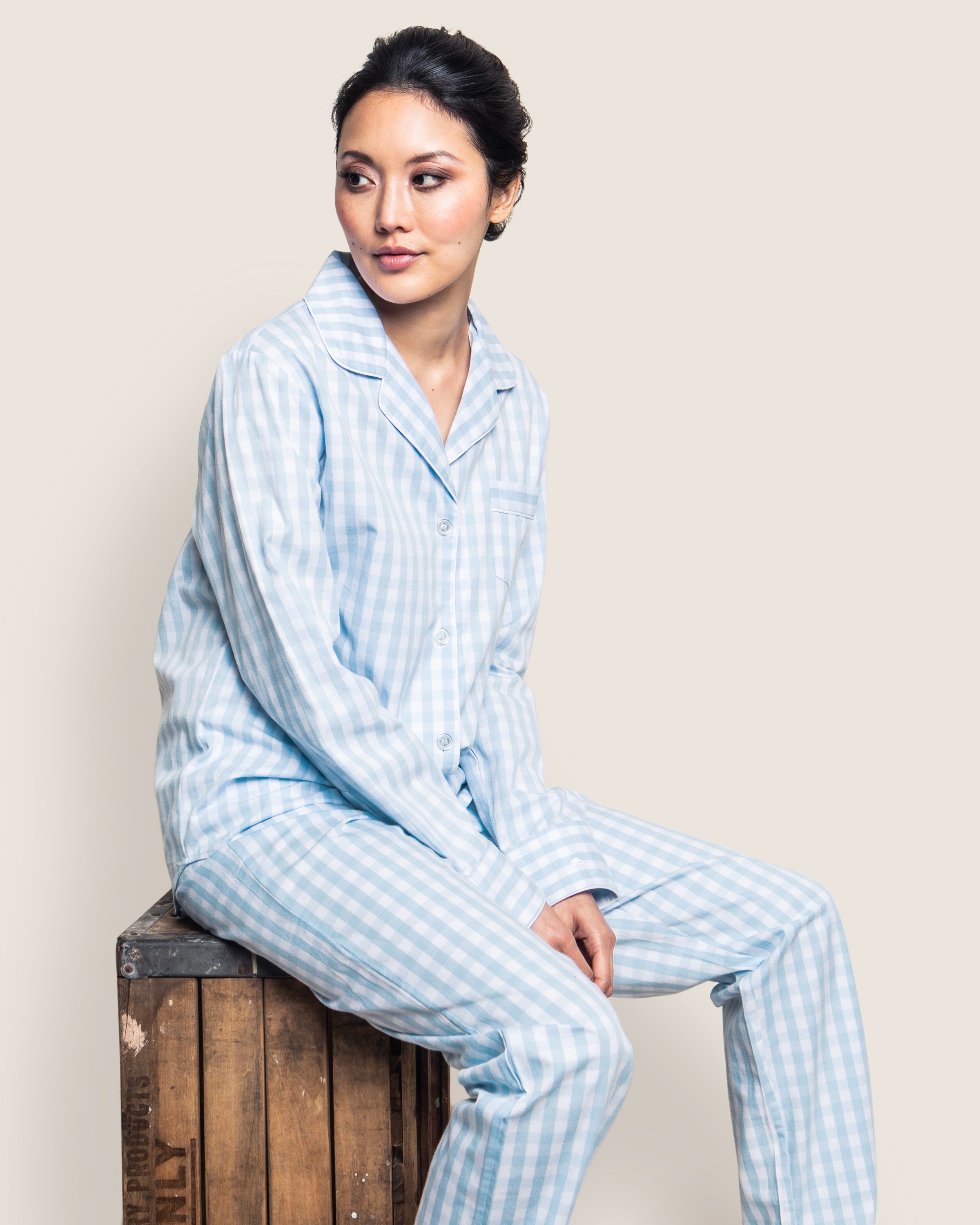 Women's Twill Pajama Set in Light Blue Gingham in Light Blue Gingham#Colorway_Light Blue Gingham