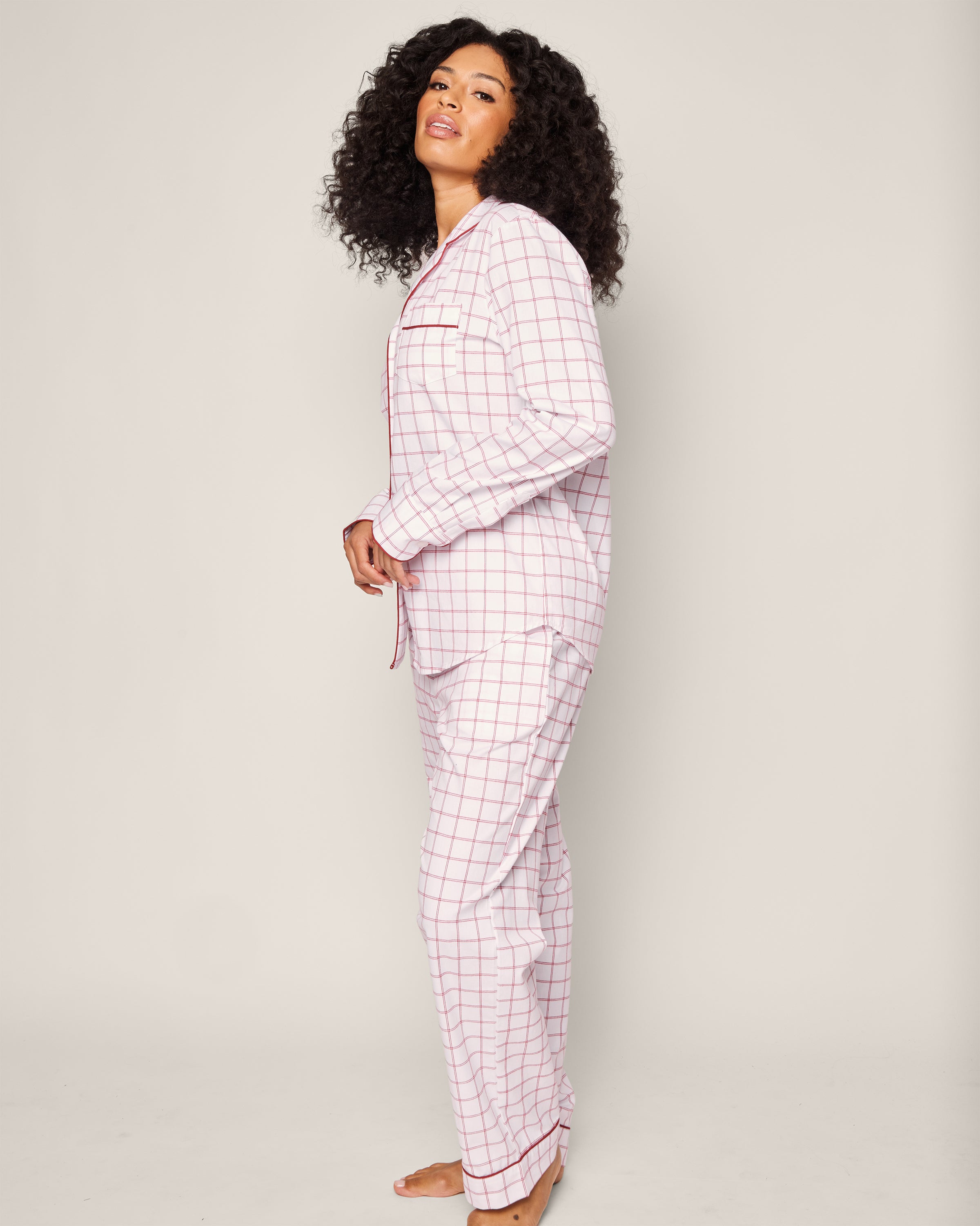 ルームウェア・パジャマ JILLSTUART FLANNEL CHECK PAJAMA SET BMH1758 Women's Twill Pajama Set in Garnet Tattersall