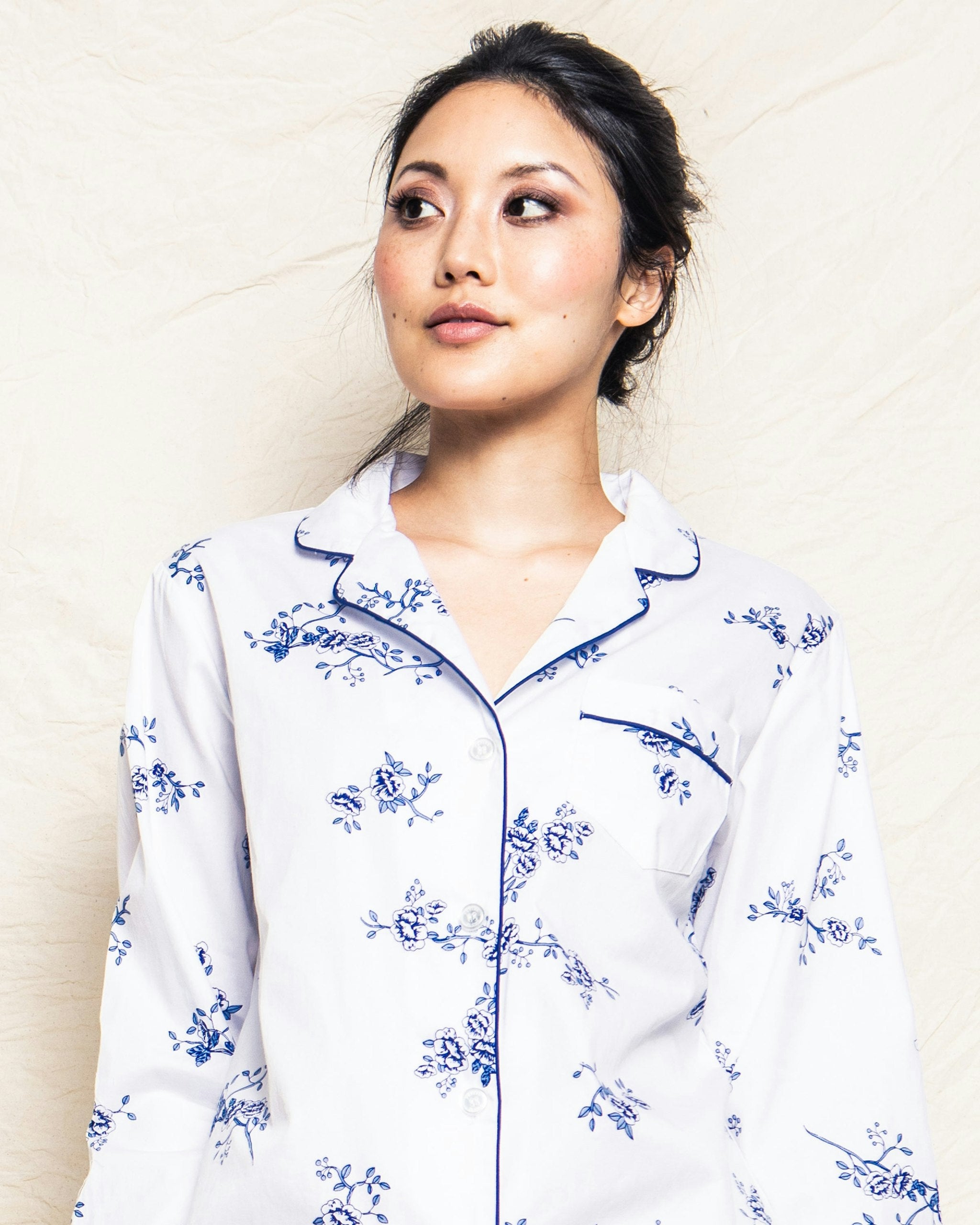 Women's Twill Pajama Set in English Rose Floral in Indigo Floral#Color_Indigo Floral
