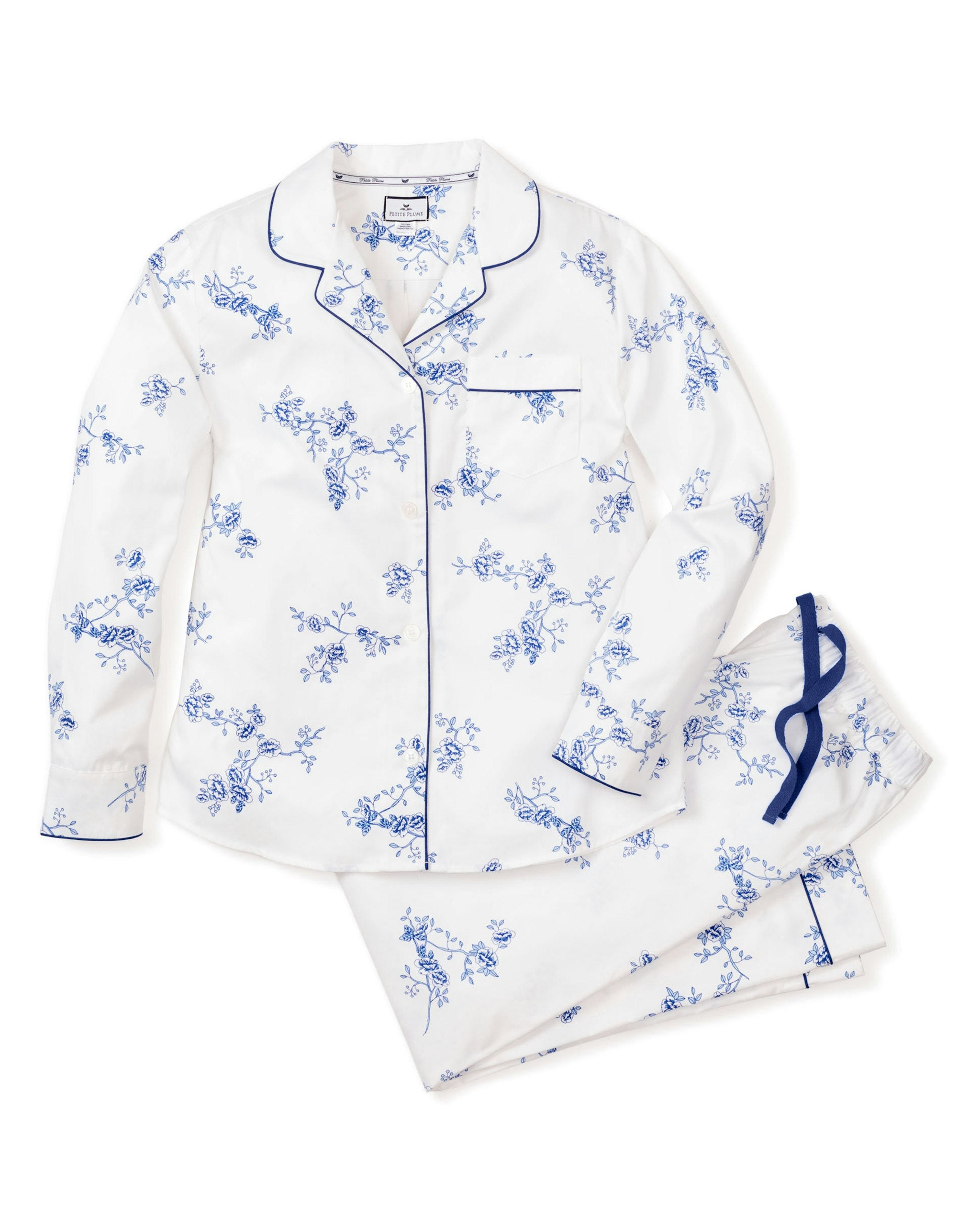 Women's Twill Pajama Set in English Rose Floral in Indigo Floral#Color_Indigo Floral