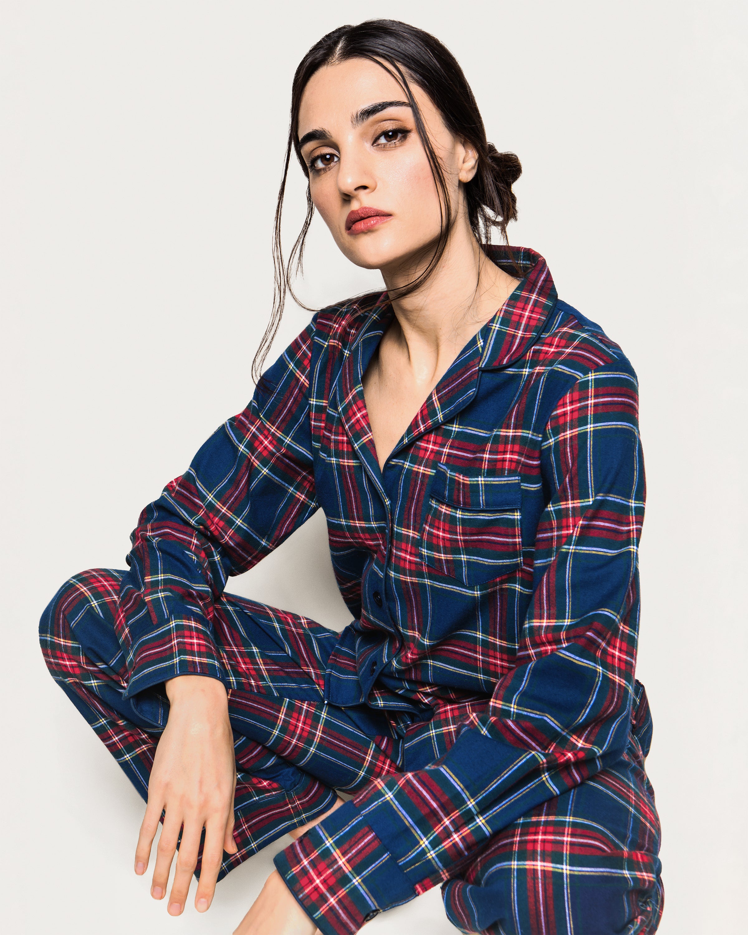 Women's Brushed Twill Pajama Set in Windsor Tartan