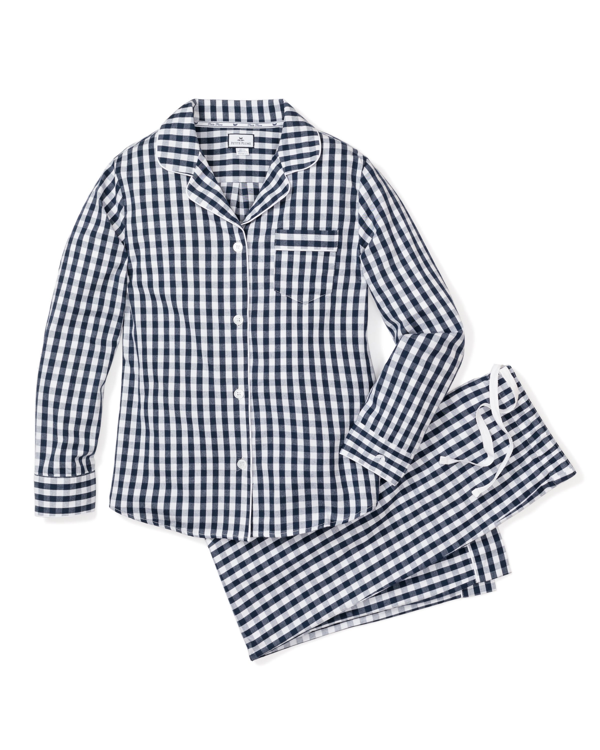 Women's Twill Pajama Set in Pink Gingham in Navy Gingham#Colorway_Navy Gingham