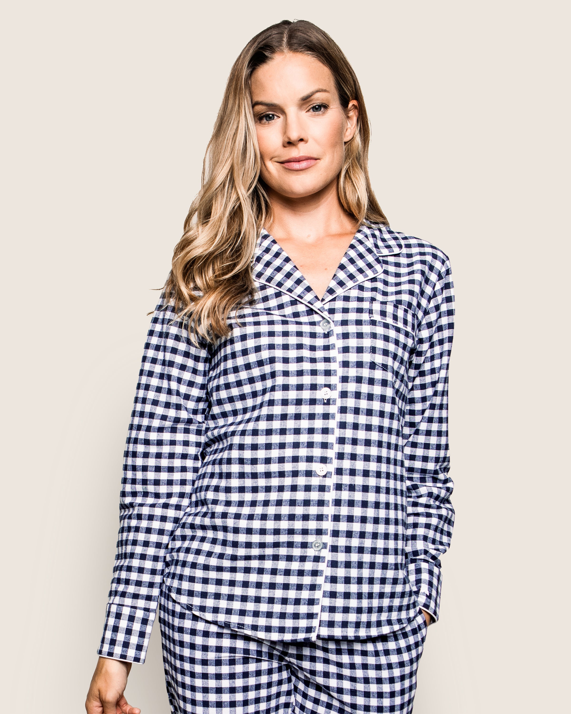Women's Twill Pajama Set in Pink Gingham in Navy Gingham#Colorway_Navy Gingham