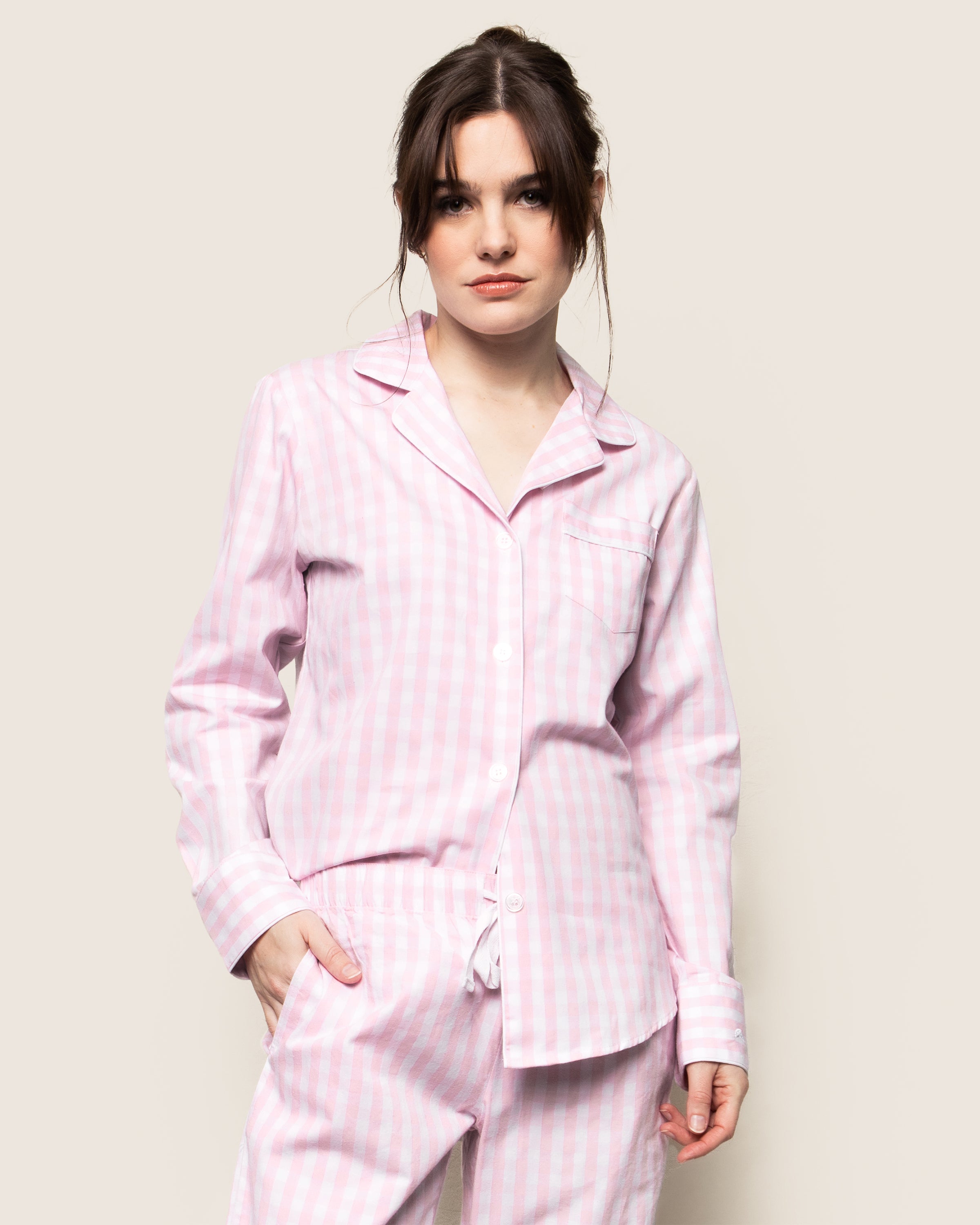 Women's Twill Pajama Set in Pink Gingham in Pink Gingham Gingham#Colorway_Pink Gingham