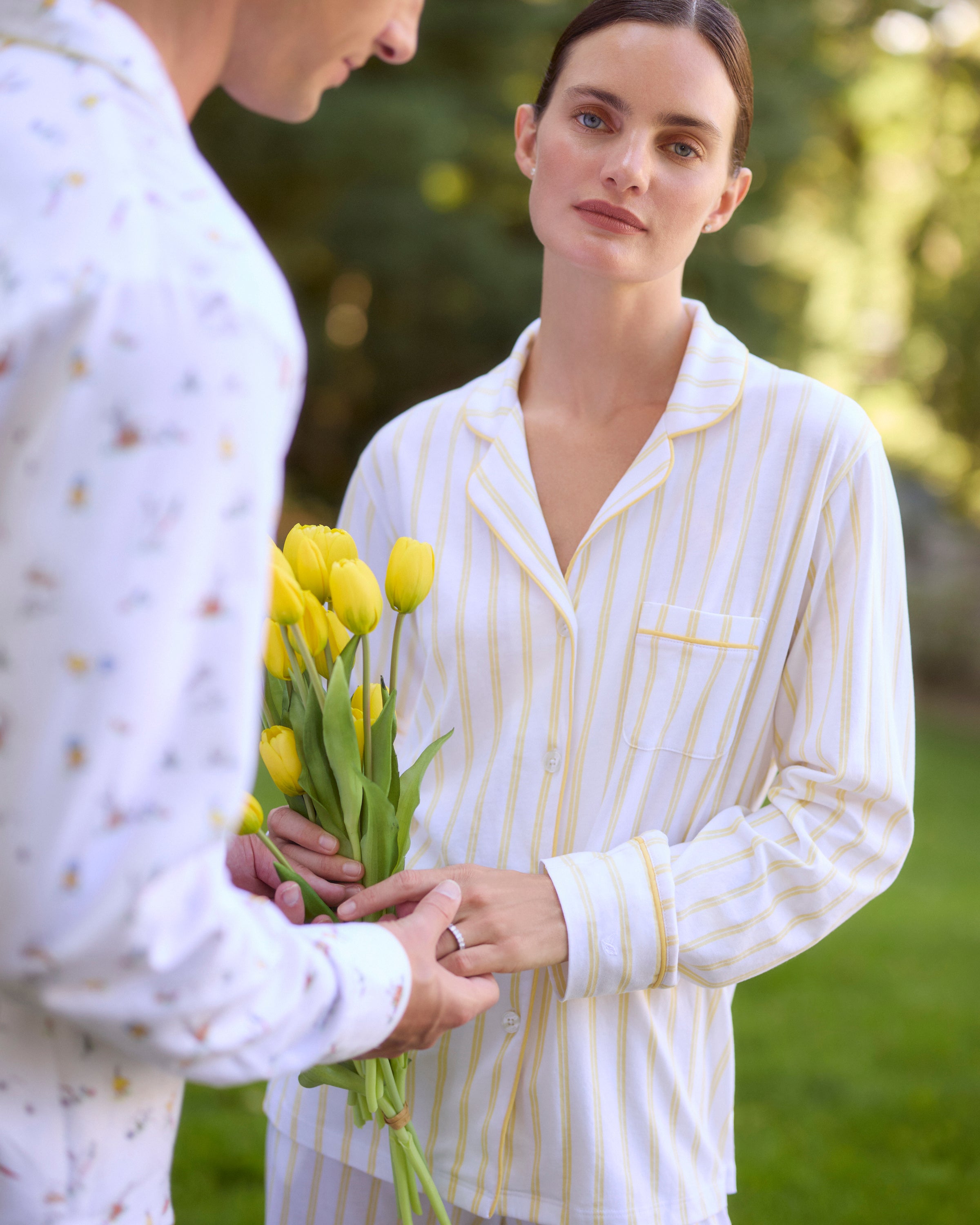 Women's Pima Pajama Set in Periwinkle Stripe in Sunny Stripe#Color_Sunny Stripe