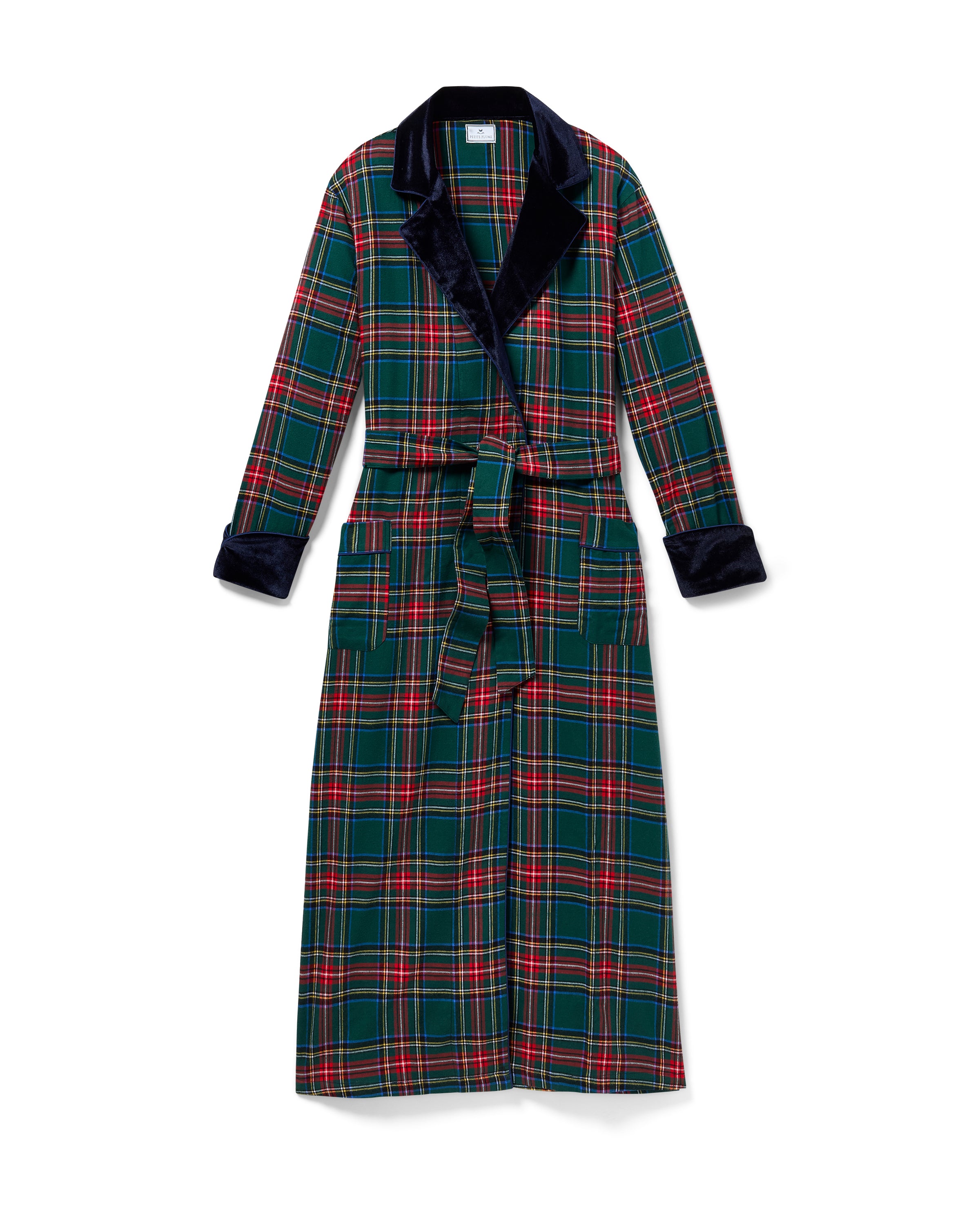 Women's Brushed Twill Velvet Trim Robe in Kensington Tartan