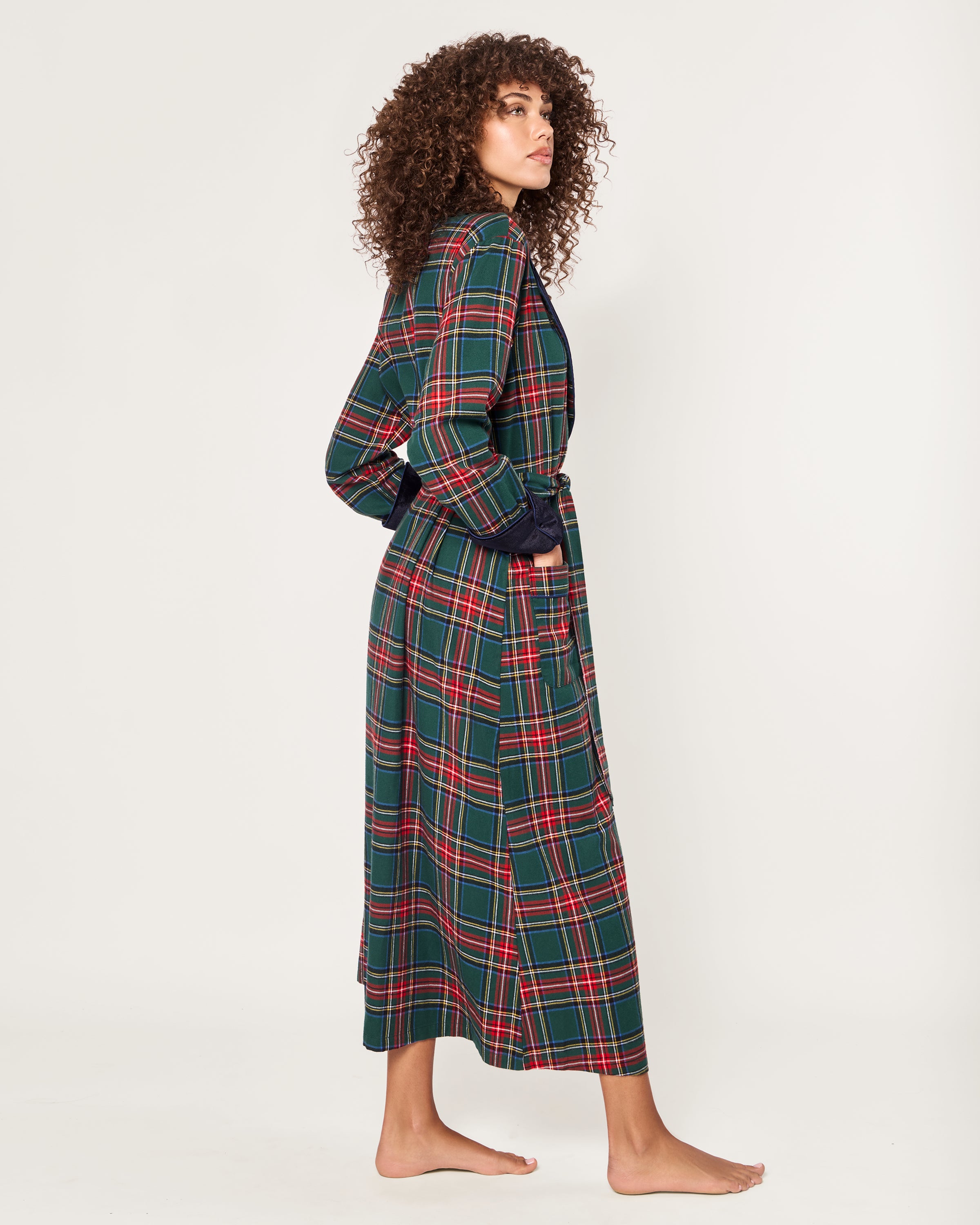 Women's Brushed Twill Velvet Trim Robe in Kensington Tartan