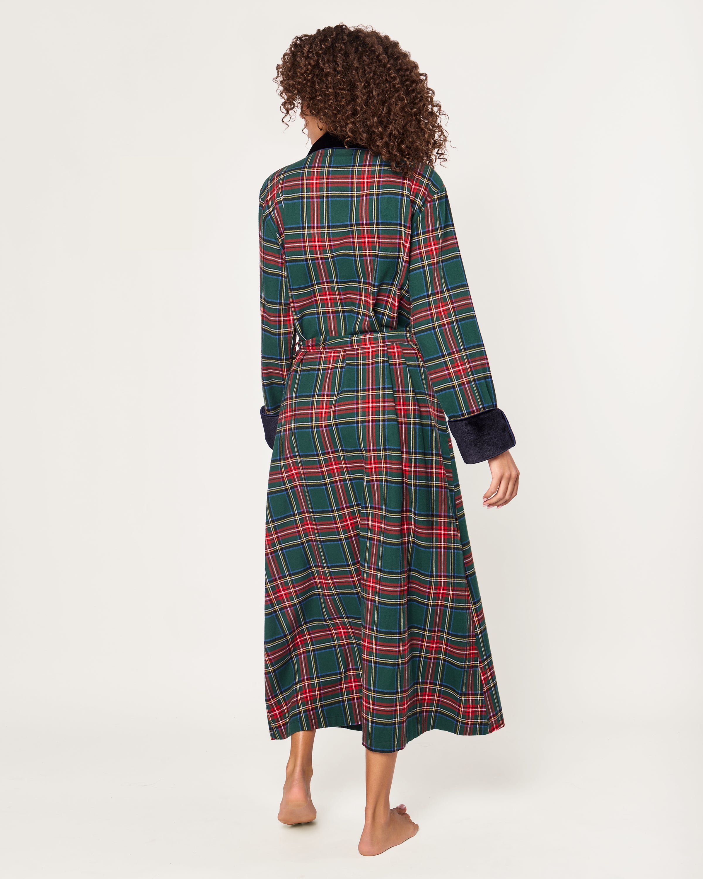 Women's Brushed Twill Velvet Trim Robe in Kensington Tartan