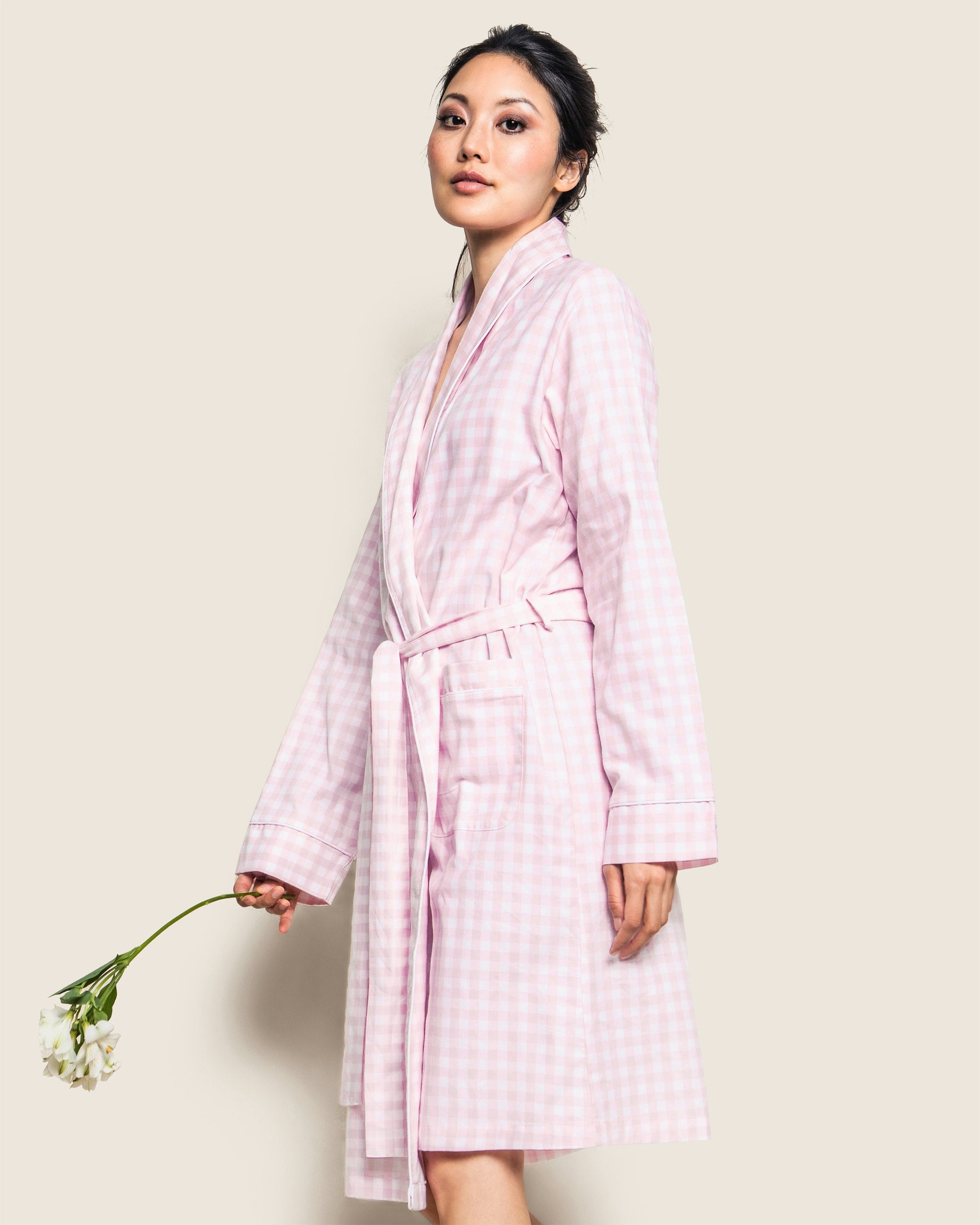 Women's Twill Robe in Pink Gingham in Pink Gingham#Colorway_Pink Gingham