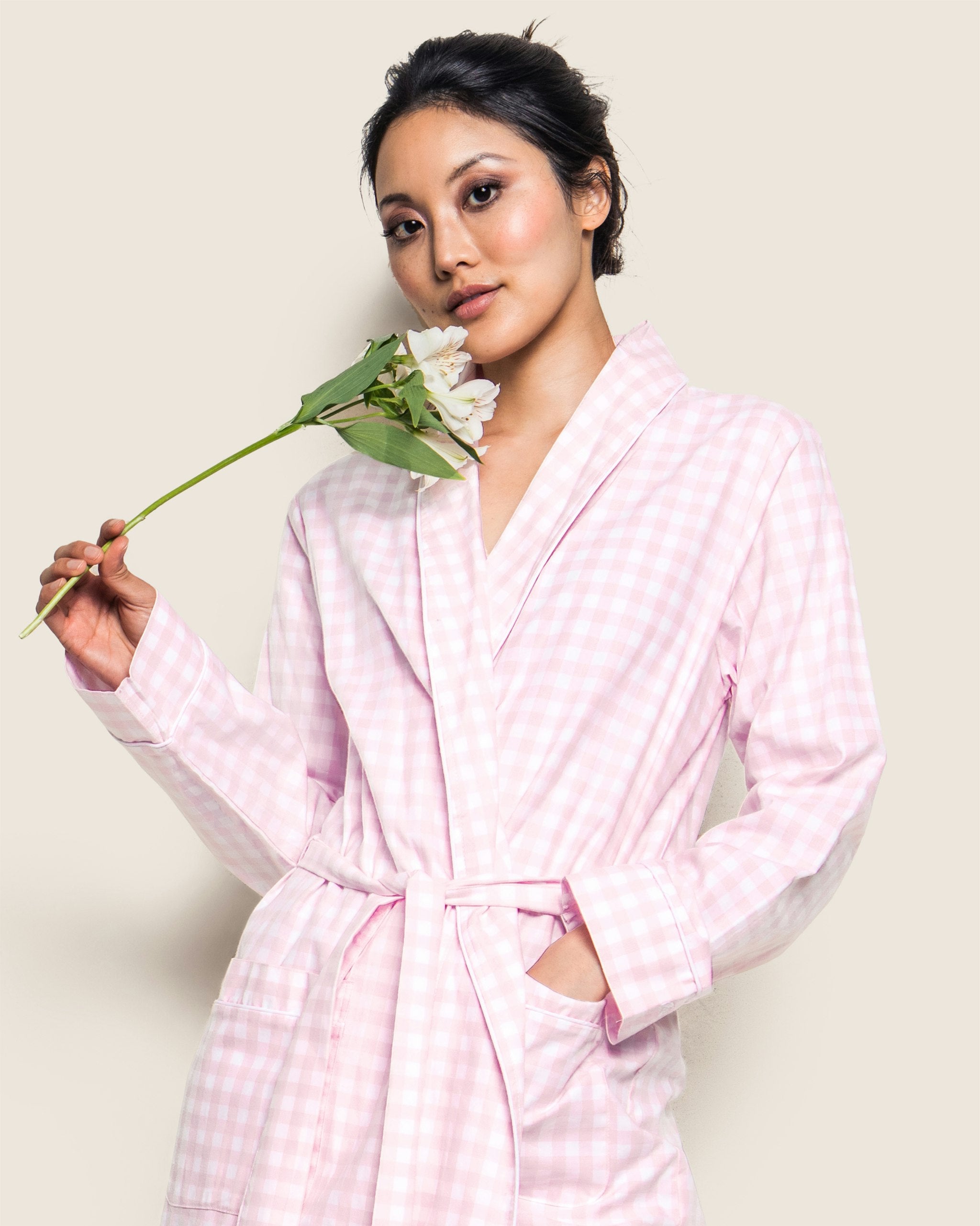 Women's Twill Robe in Pink Gingham in Pink Gingham#Colorway_Pink Gingham