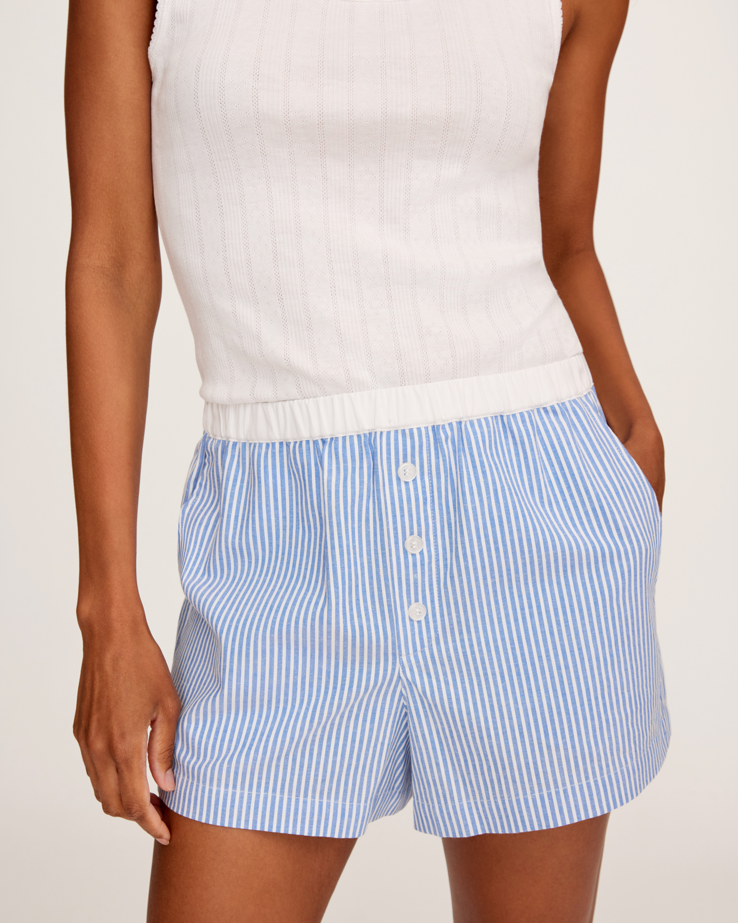 Women's Twill Sleep Short in French Blue Heritage Stripe