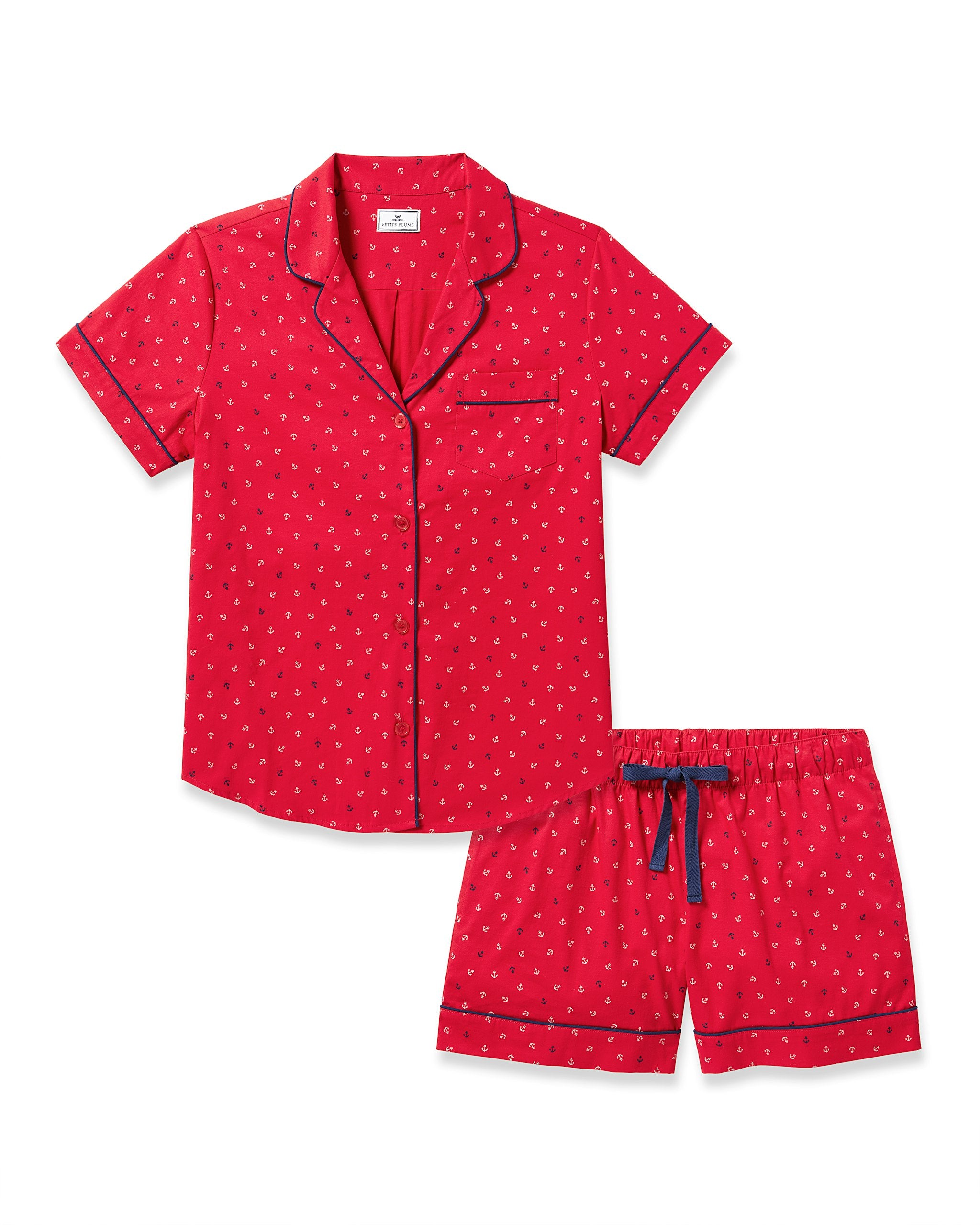 Women's Twill Short Sleeve Short Set in Coastal Charms in Anchors Away#Color_Anchors Away