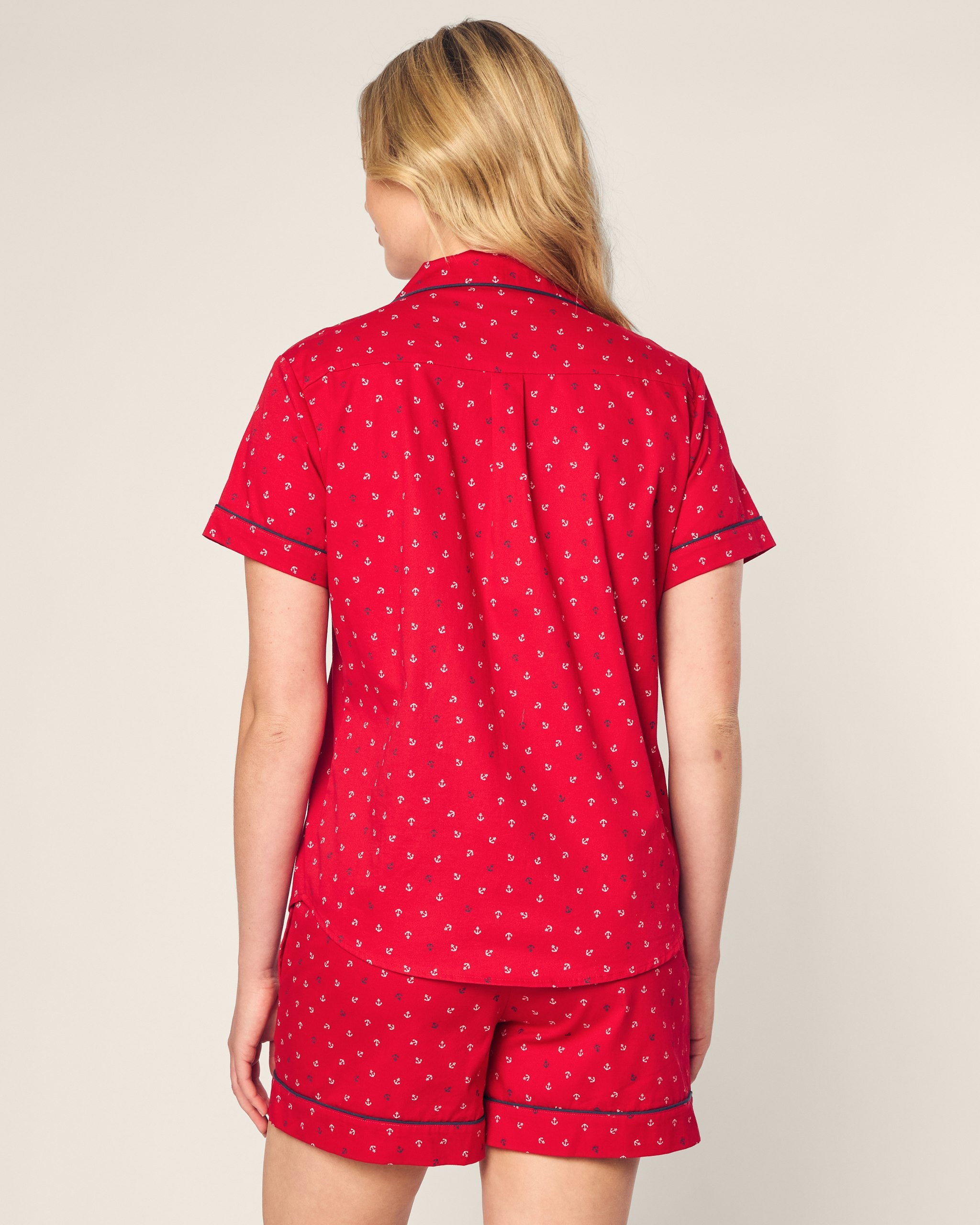 Women's Twill Short Sleeve Short Set in Coastal Charms in Anchors Away#Color_Anchors Away