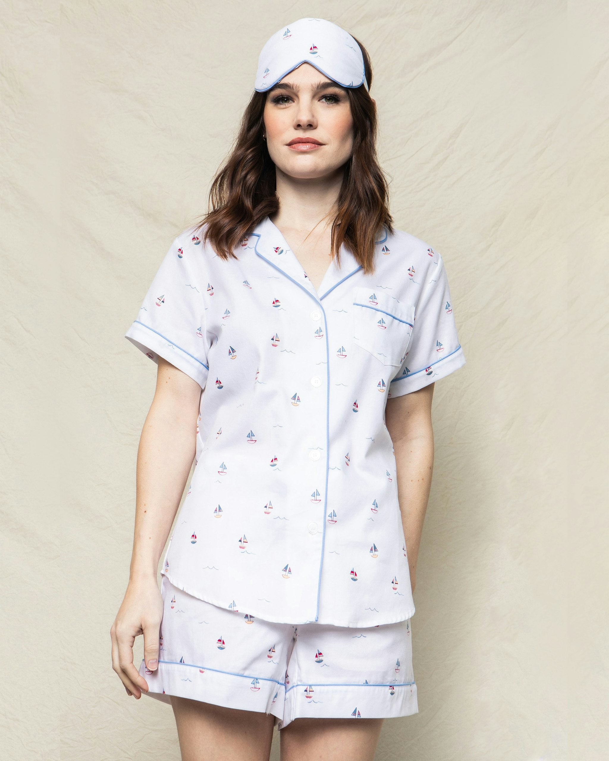 Women's Twill Short Sleeve Short Set in Coastal Charms in Bateau#Color_Bateau